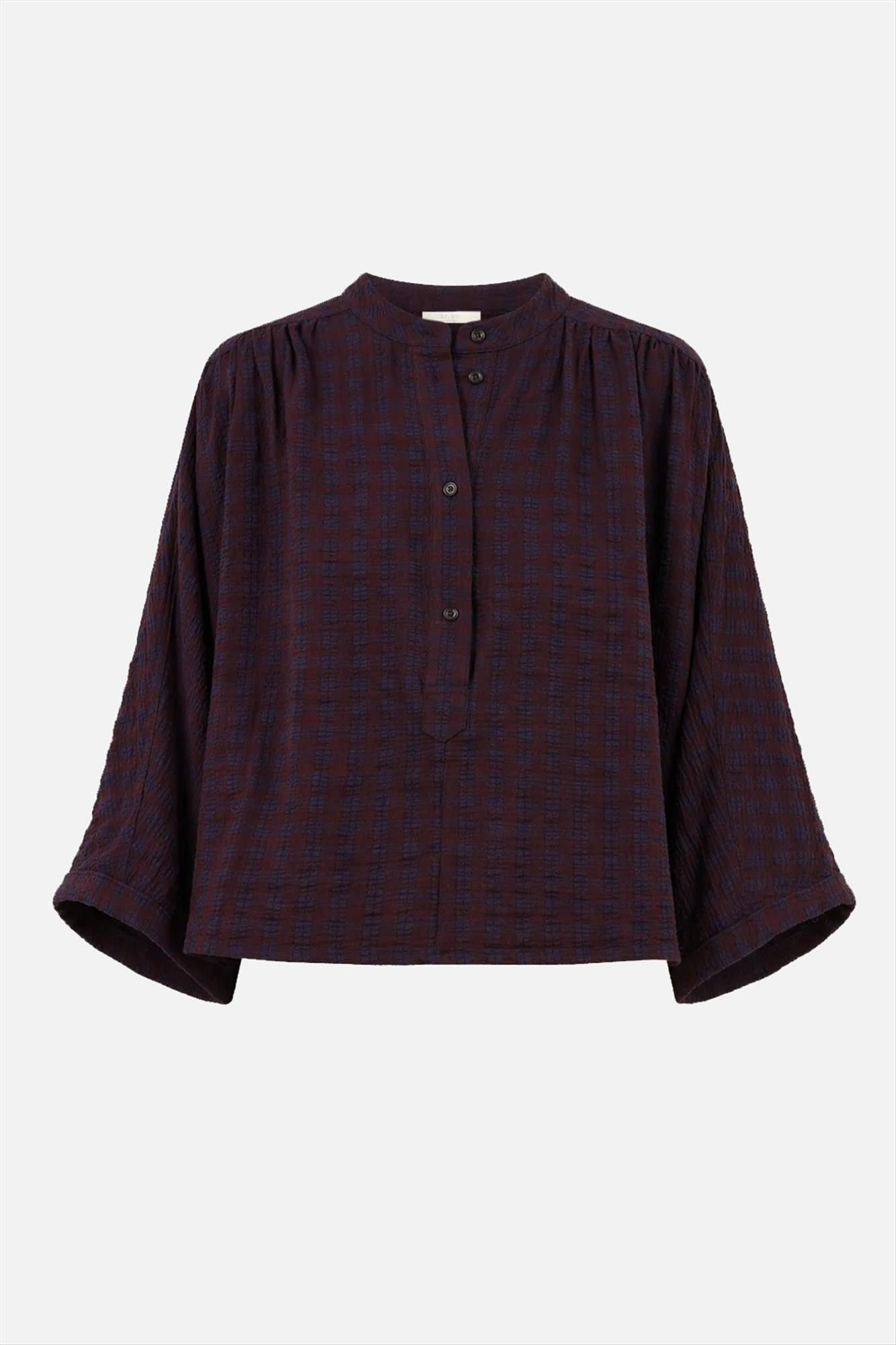 BY BAR - Bordeaux-Donkerblauwe Jess blouse
