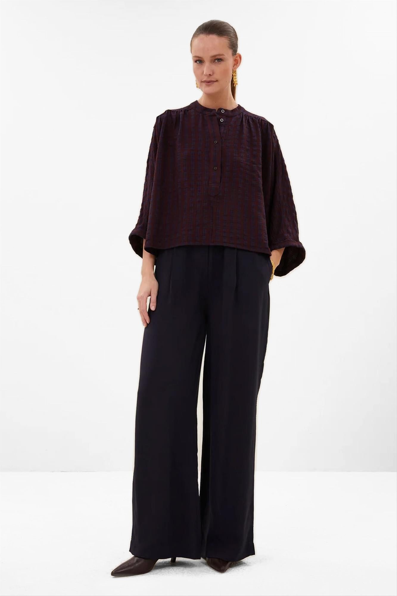 BY BAR - Bordeaux-Donkerblauwe Jess blouse