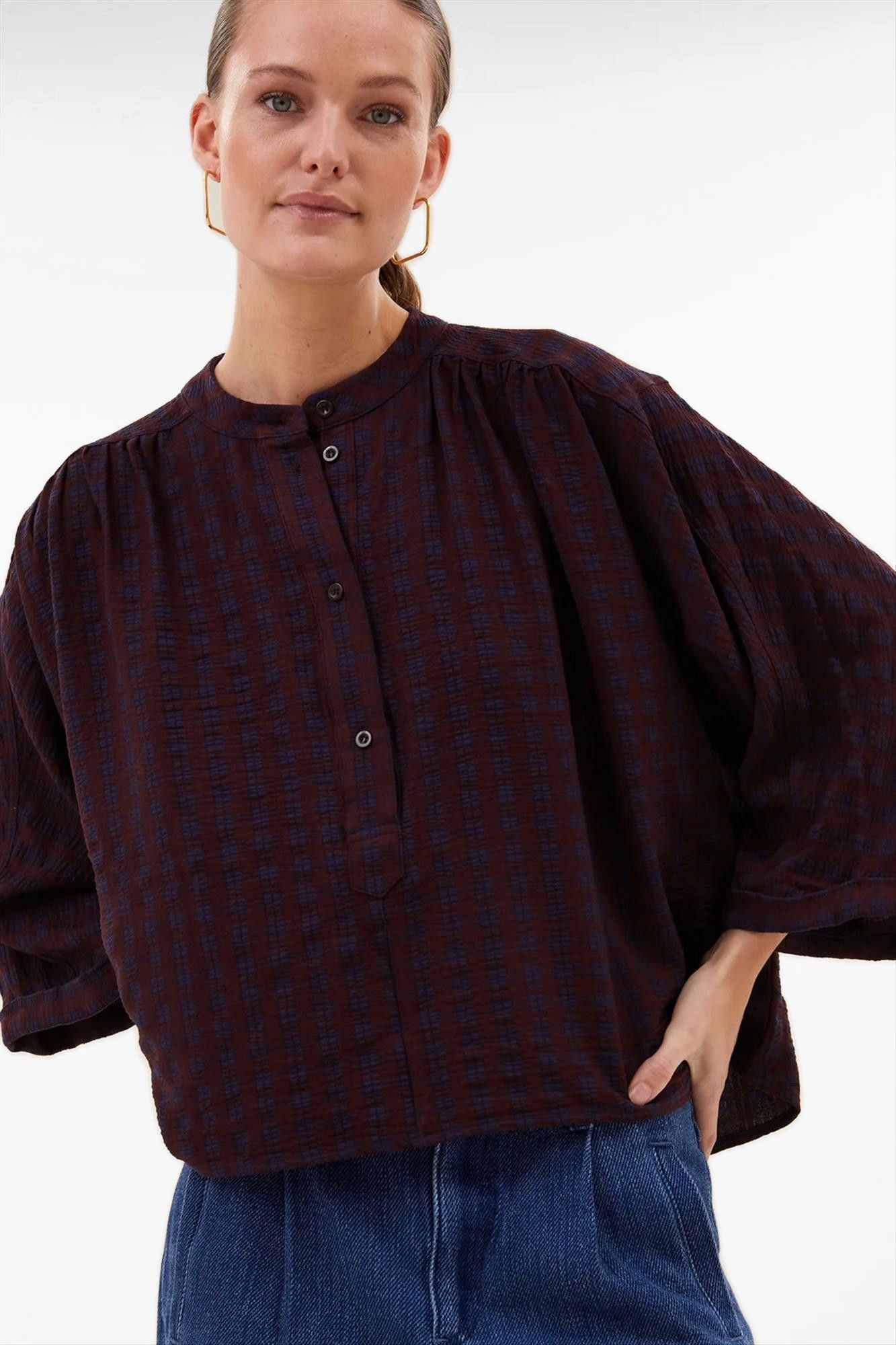 BY BAR - Bordeaux-Donkerblauwe Jess blouse