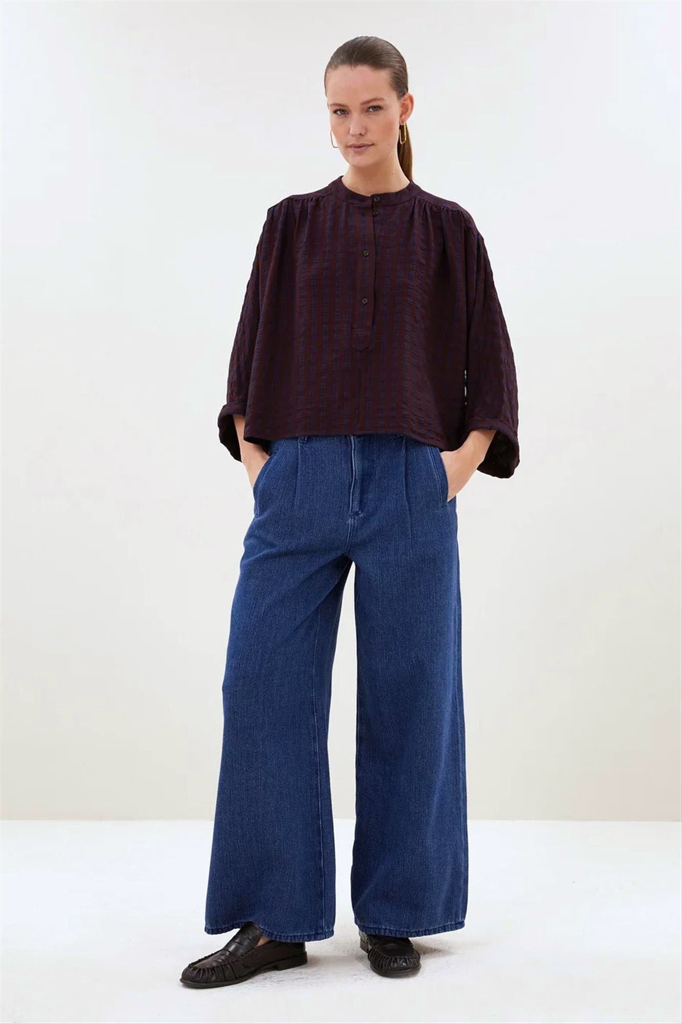 BY BAR - Bordeaux-Donkerblauwe Jess blouse