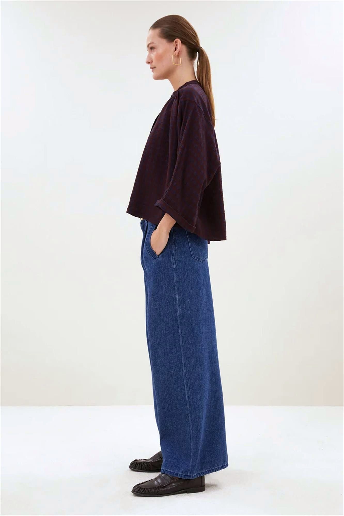 BY BAR - Bordeaux-Donkerblauwe Jess blouse