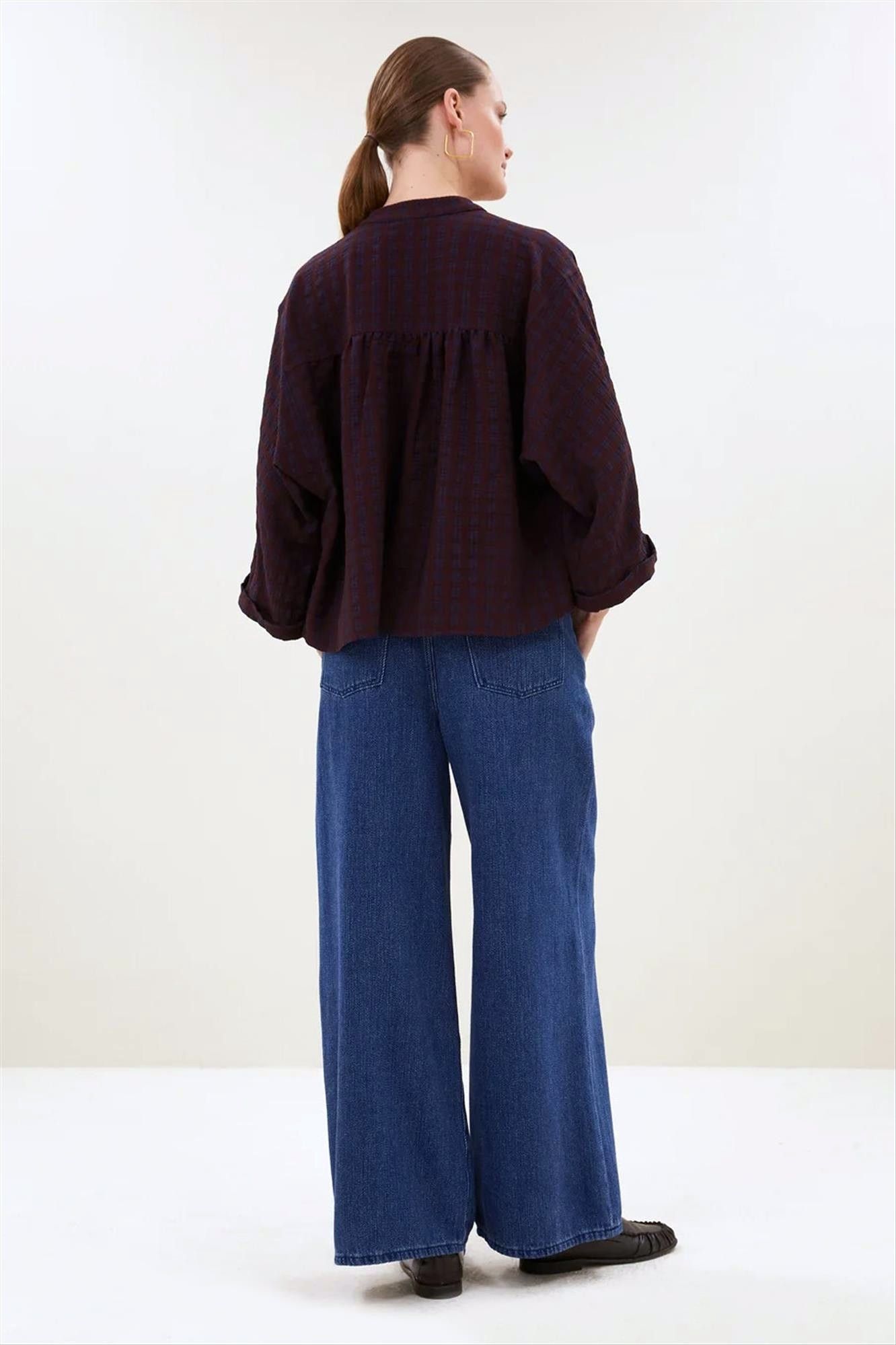 BY BAR - Bordeaux-Donkerblauwe Jess blouse