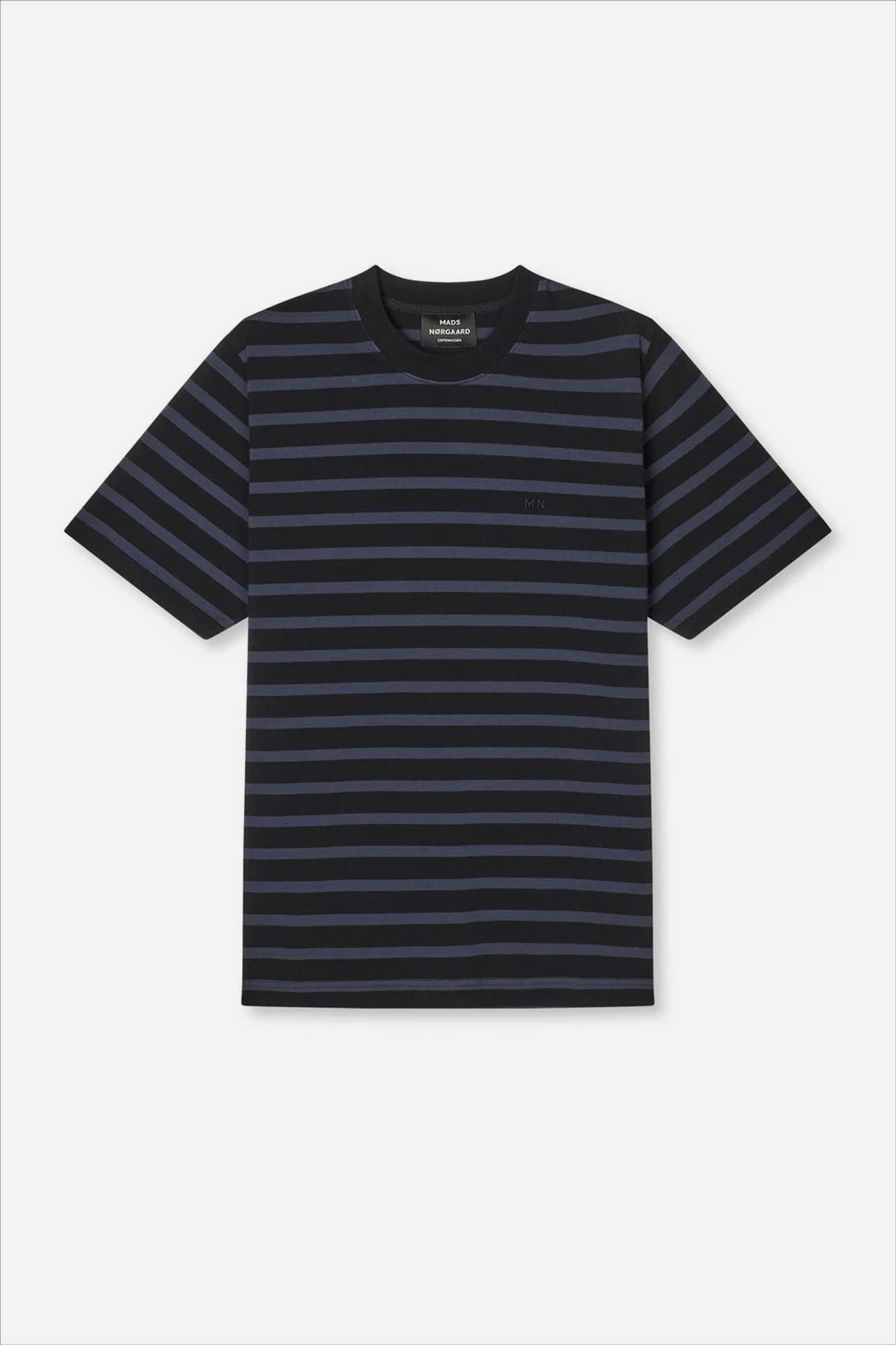MADS NORGAARD - Zwart-Grijsblauwe Stripe Frode T-shirt