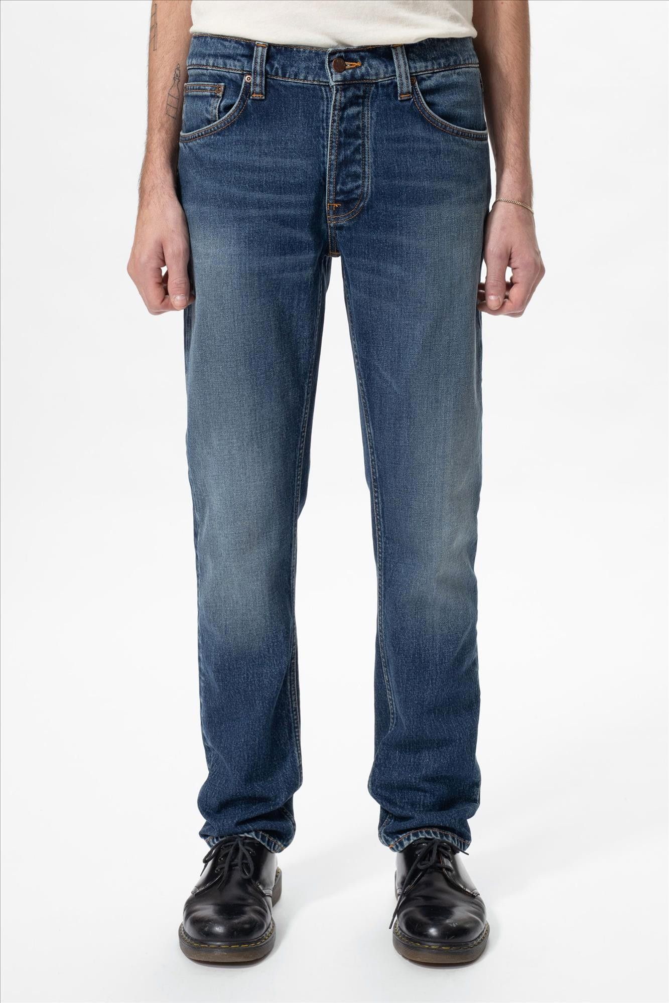 Nudie Jeans Co. - Donkerblauwe Solid Ollie slim straight jeans