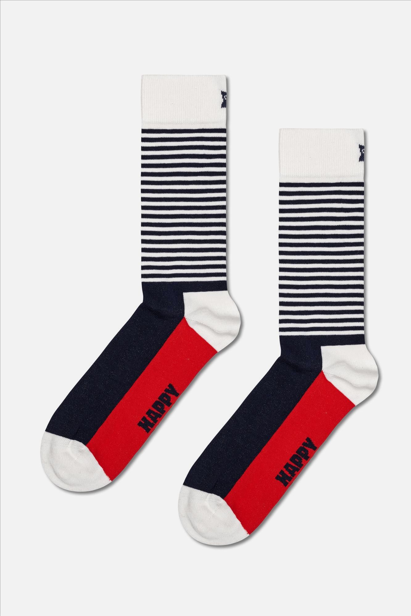 Happy Socks - Ecru-blauw-rode Classic Navy Socks Gift Set 4-Pack, maat: 41-46