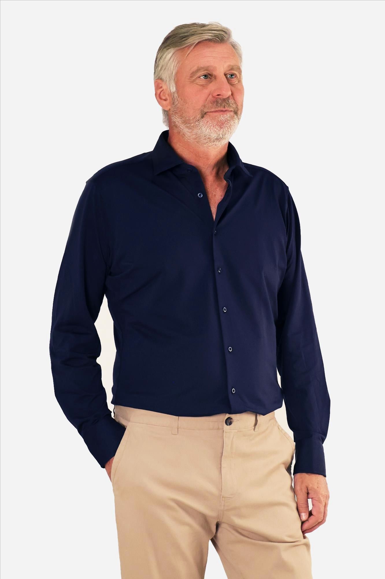 Fakts - Donkerblauw Xavi slim leisure hemd