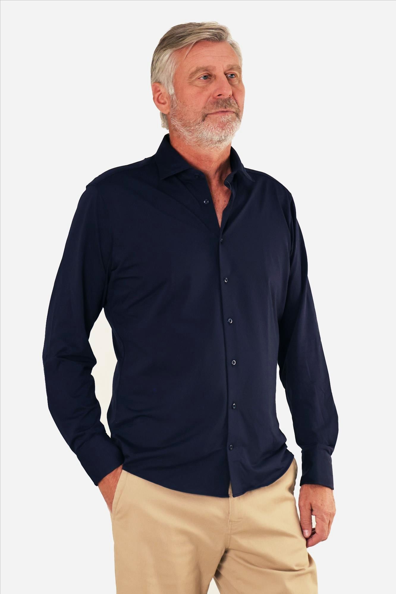 Fakts - Donkerblauw Xavi slim leisure hemd