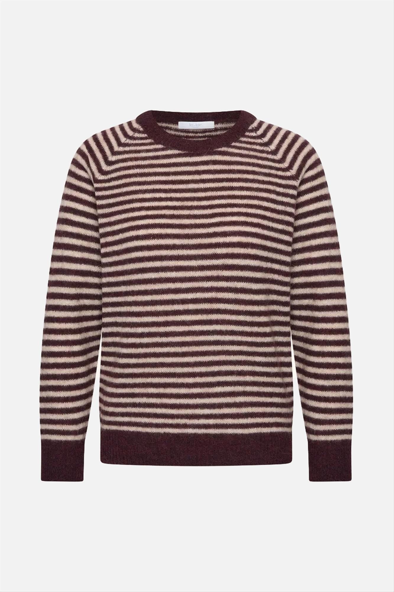 BY BAR - Ecru-Bordeaux Sally Stripe trui
