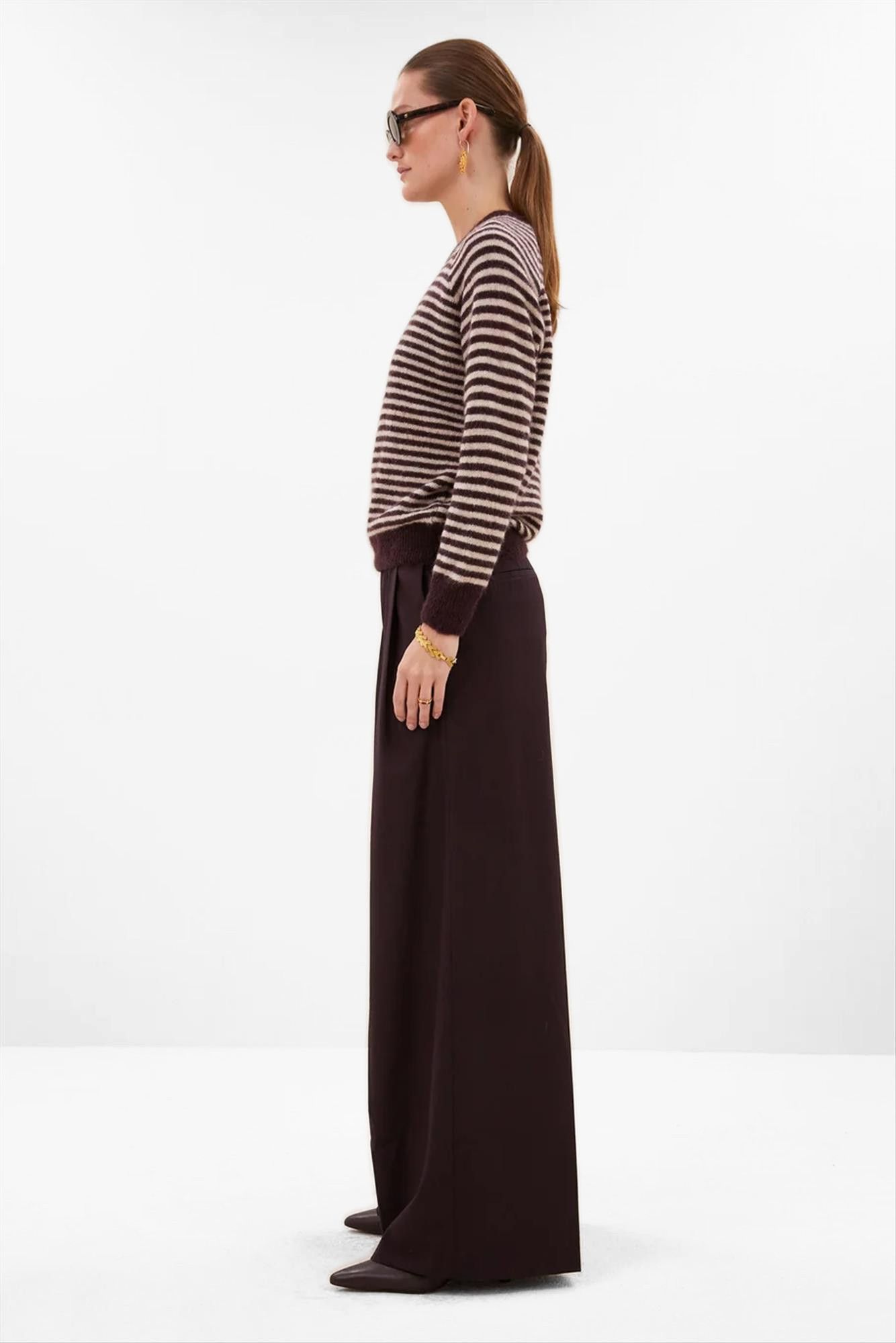 BY BAR - Ecru-Bordeaux Sally Stripe trui