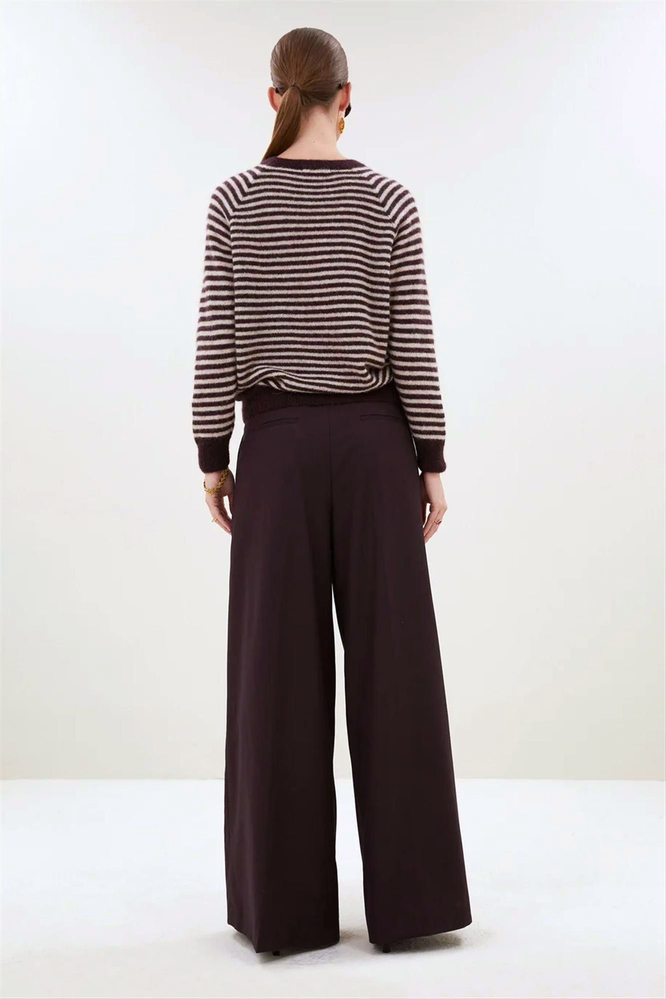 BY BAR - Ecru-Bordeaux Sally Stripe trui