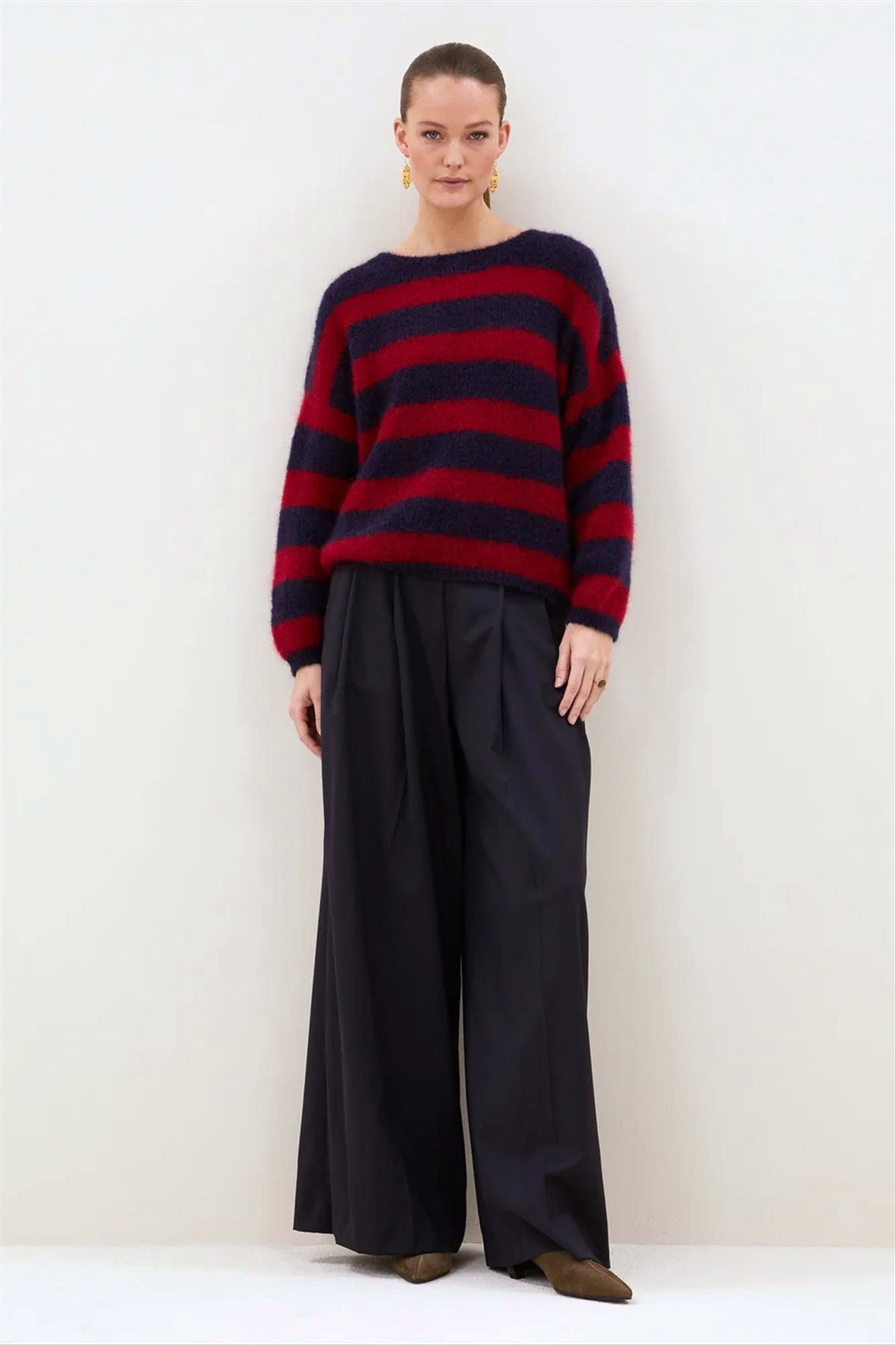 BY BAR - Donkerblauw-Rode Gigi Stripe trui