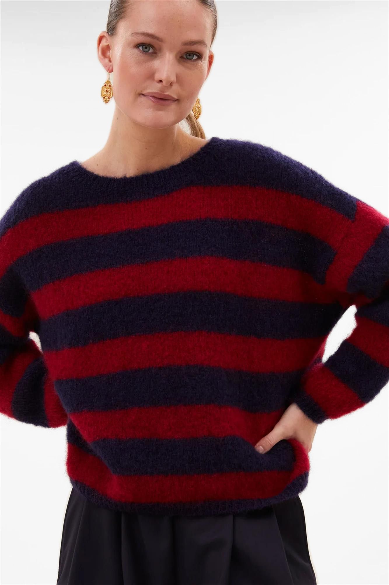 BY BAR - Donkerblauw-Rode Gigi Stripe trui