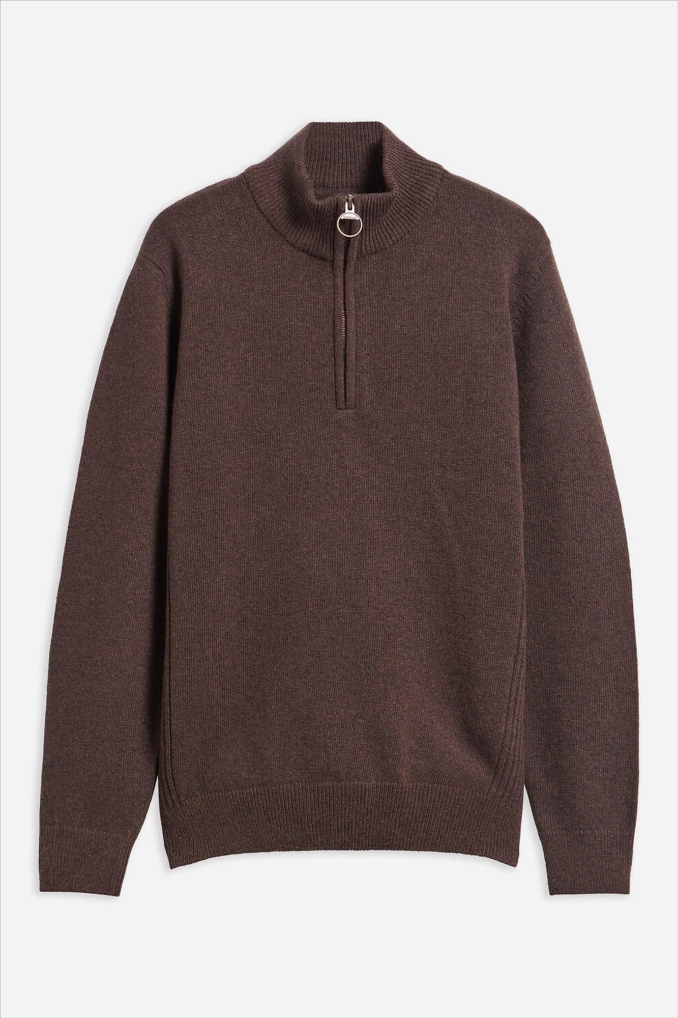 Barbour - Donkerbruine Half-Zip Knitted trui