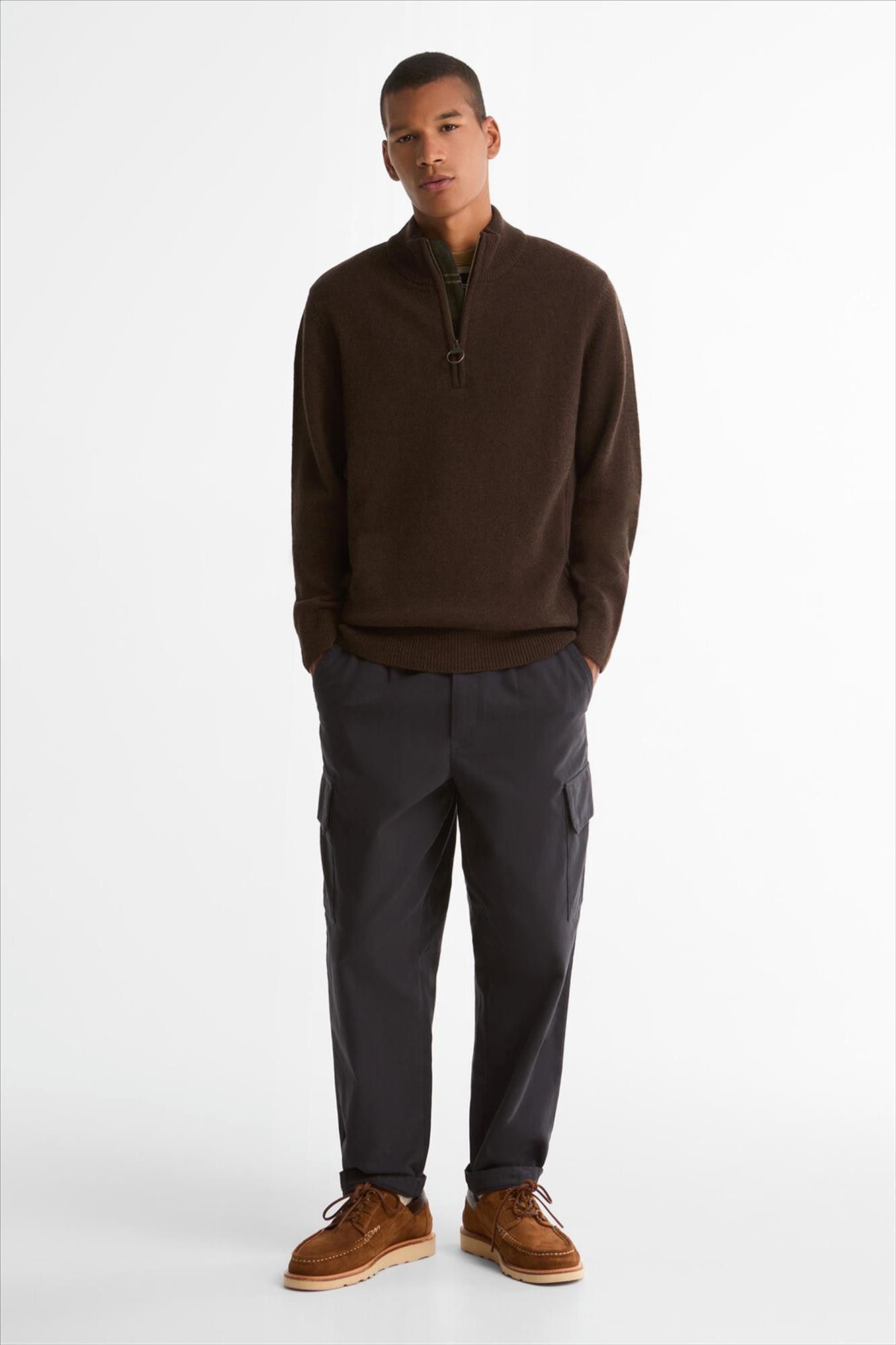 Barbour - Donkerbruine Half-Zip Knitted trui