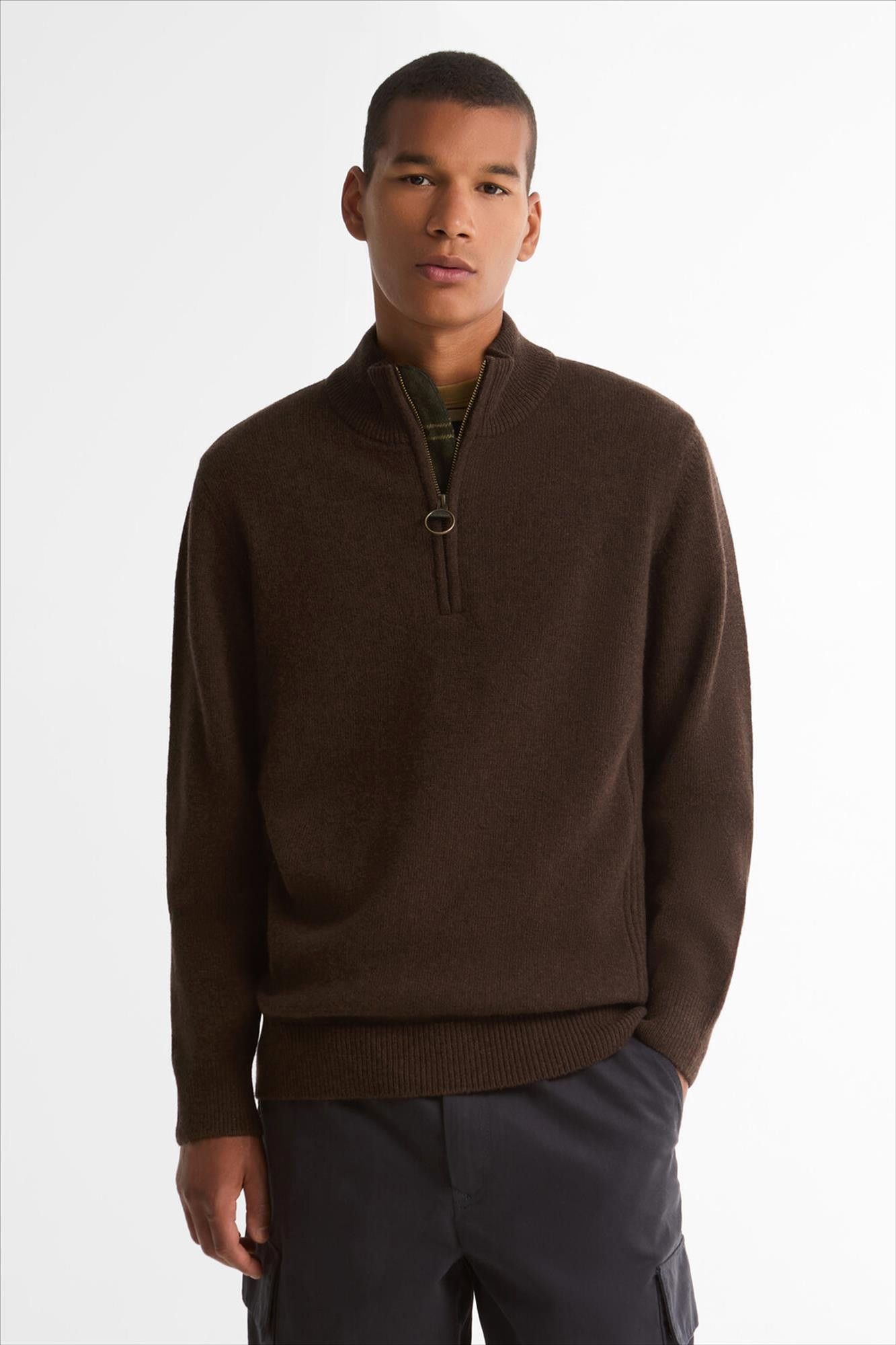 Barbour - Donkerbruine Half-Zip Knitted trui