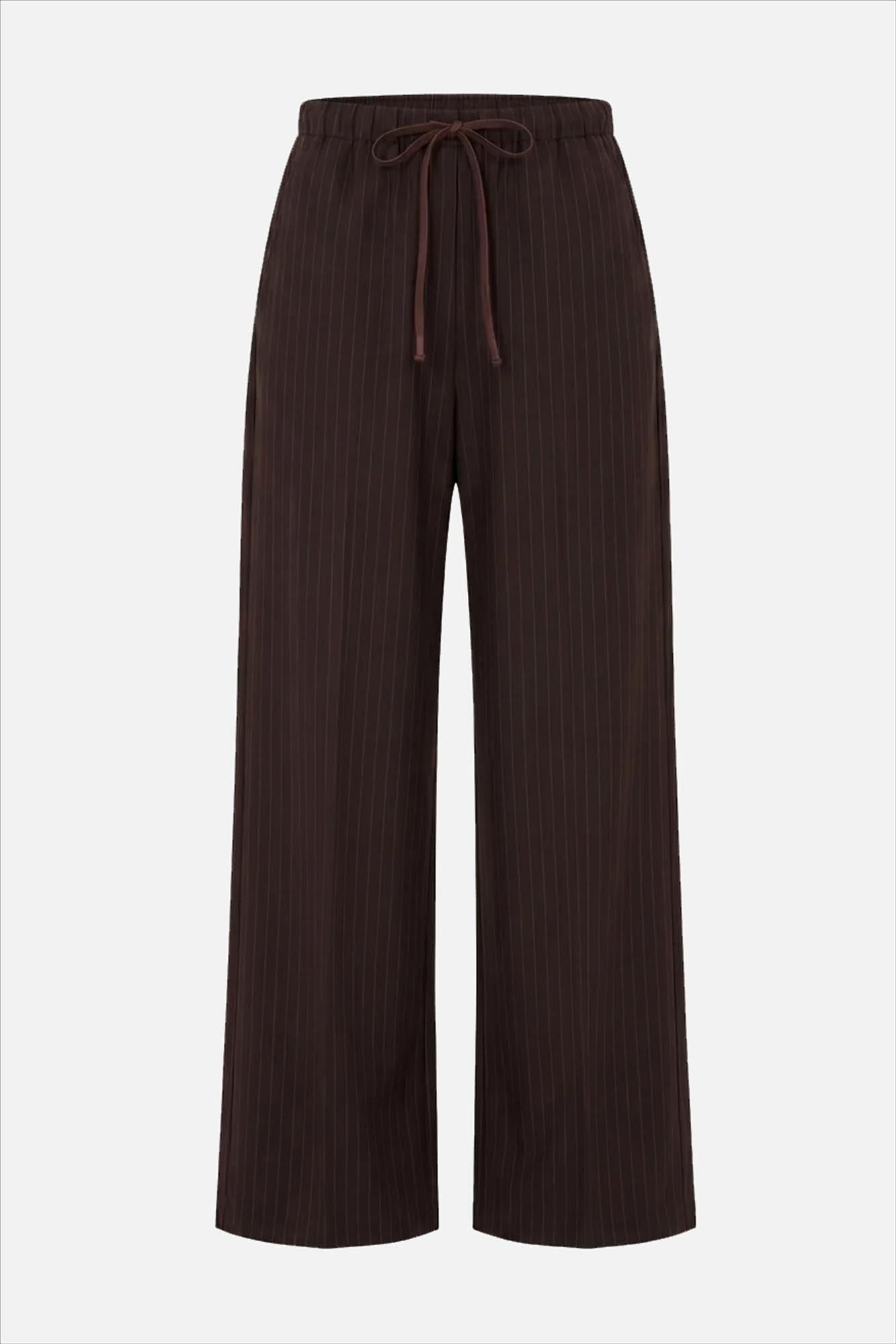 BY BAR - Donkerbruine Pelle Pinstripe broek