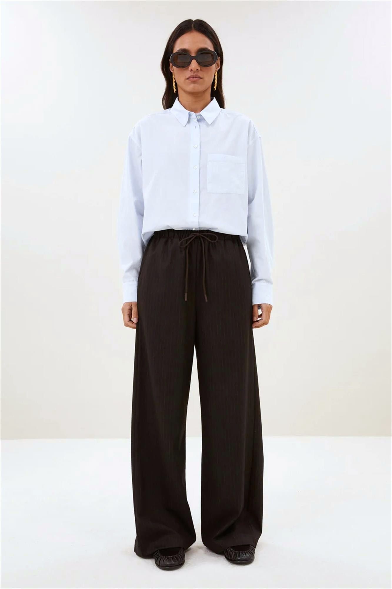 BY BAR - Donkerbruine Pelle Pinstripe broek