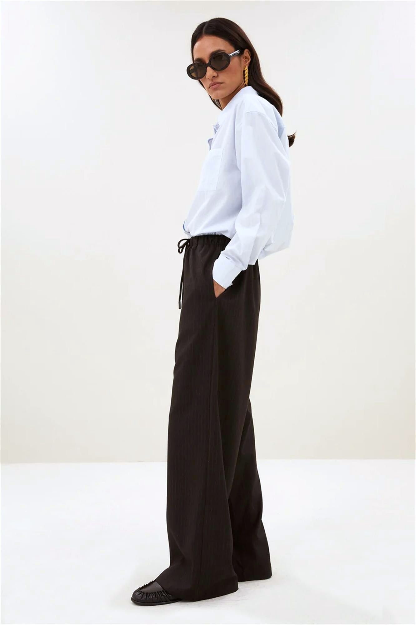 BY BAR - Donkerbruine Pelle Pinstripe broek