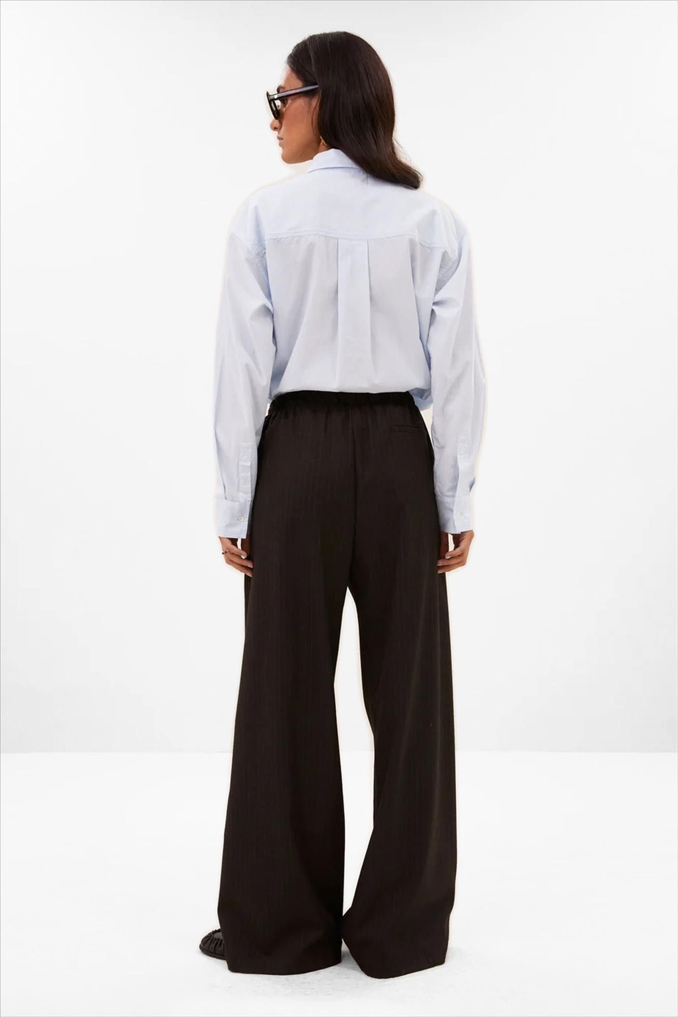 BY BAR - Donkerbruine Pelle Pinstripe broek