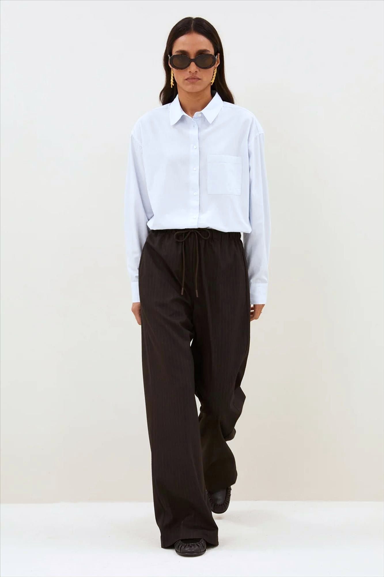 BY BAR - Donkerbruine Pelle Pinstripe broek