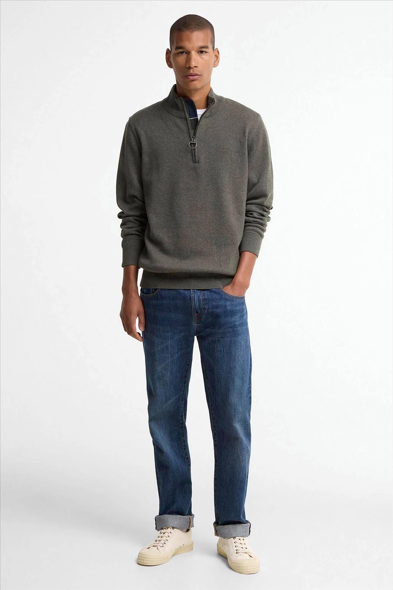 Barbour - Olijfgroene Quarter-Zip trui