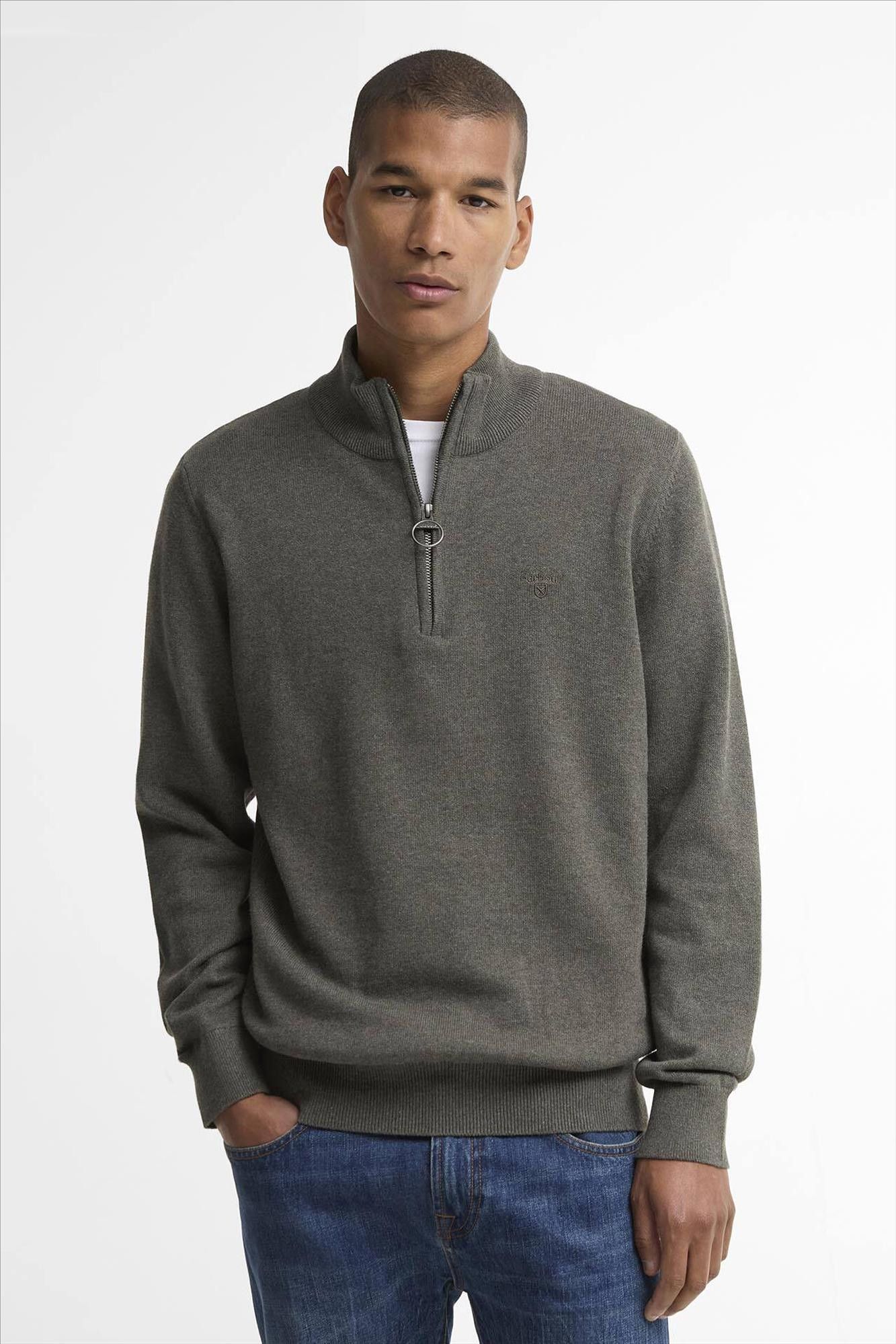 Barbour - Olijfgroene Quarter-Zip trui