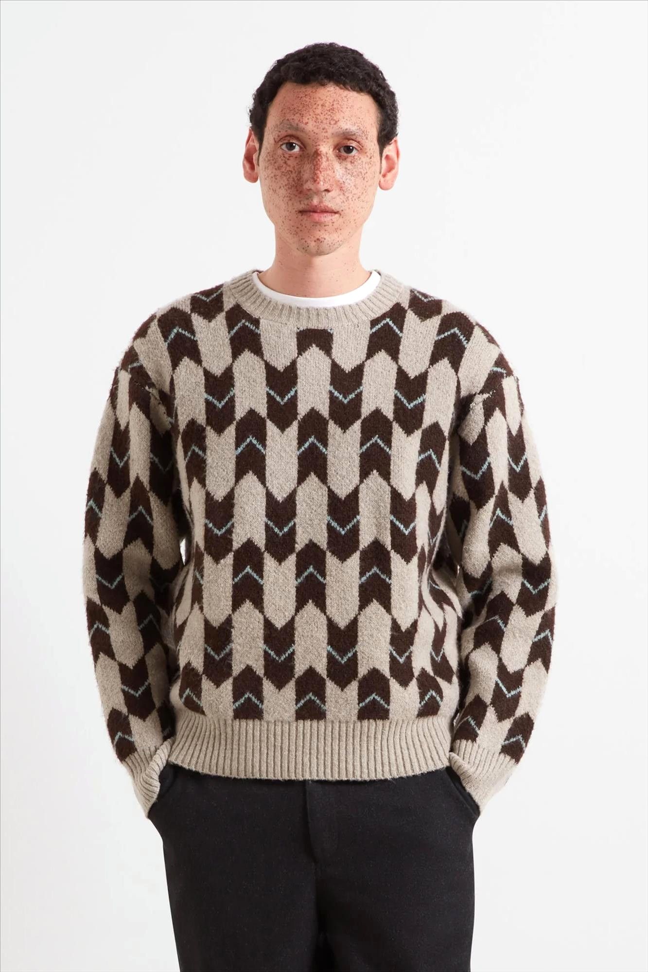FARAH - Donkerbruin-Beige Milt trui
