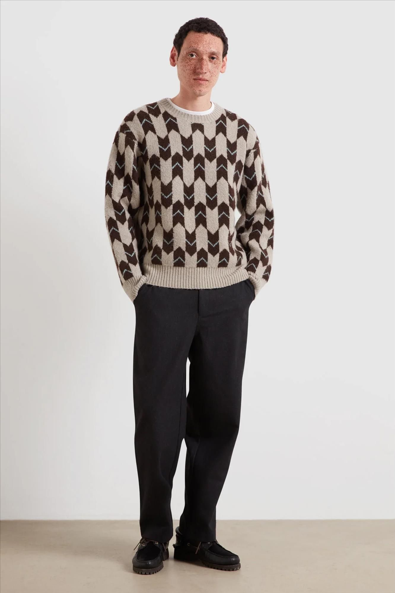 FARAH - Donkerbruin-Beige Milt trui