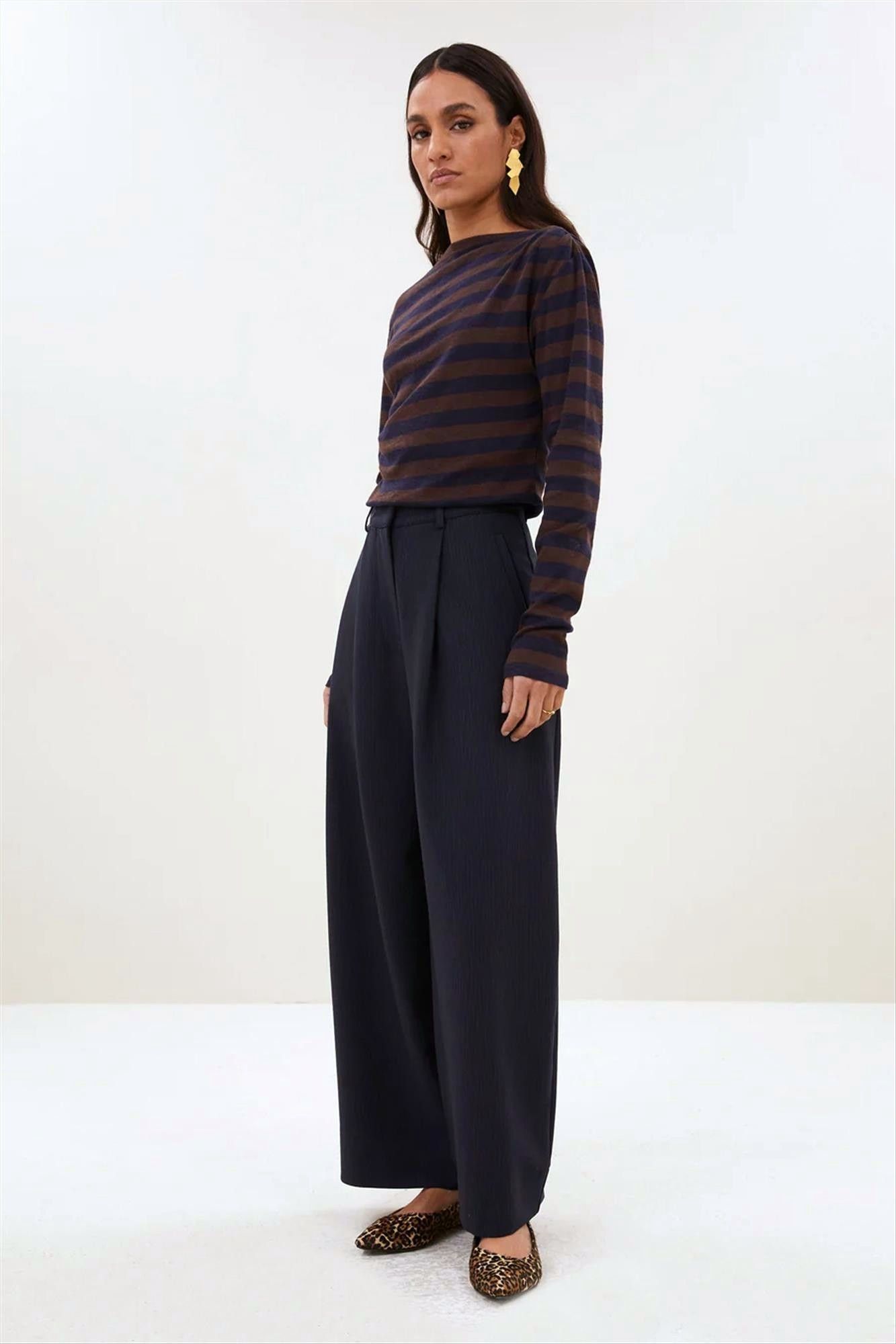 BY BAR - Donkerblauwe Frida Copper Stripe broek