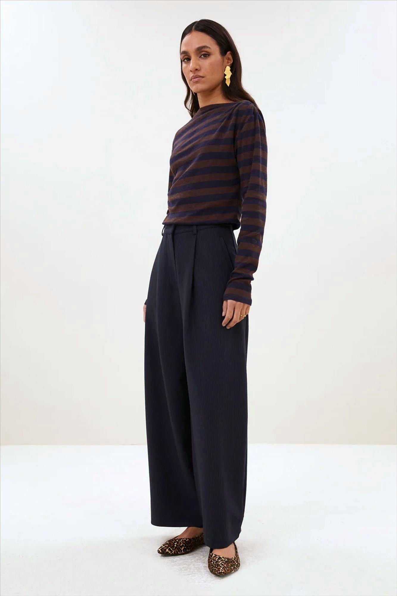 BY BAR - Donkerblauwe Frida Copper Stripe broek