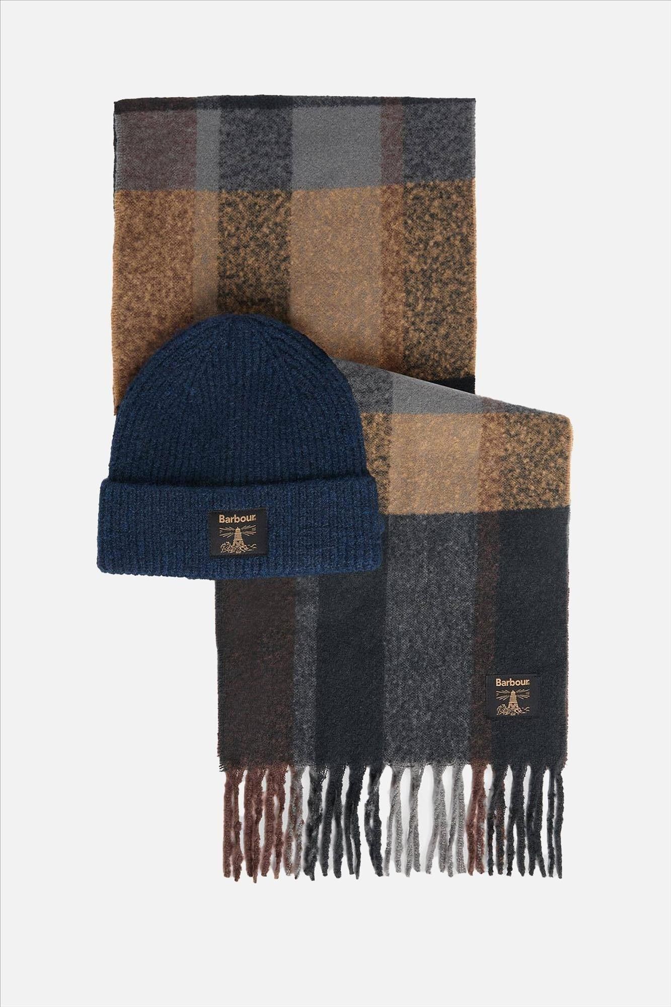 Barbour - Donkerblauwe Westerdale muts & sjaal giftset
