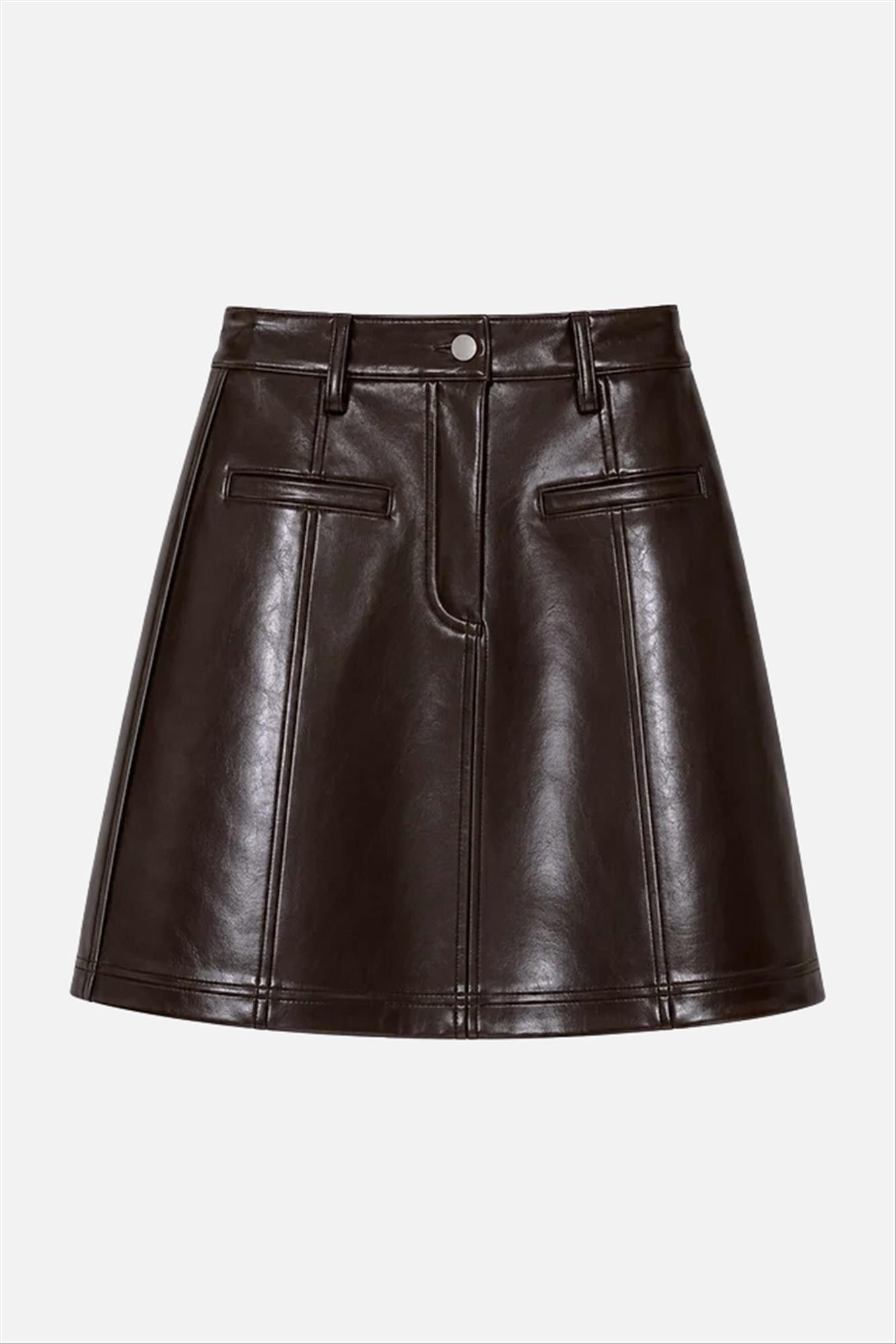FRNCH - Bordeaux-bruin Leather look Klima rok