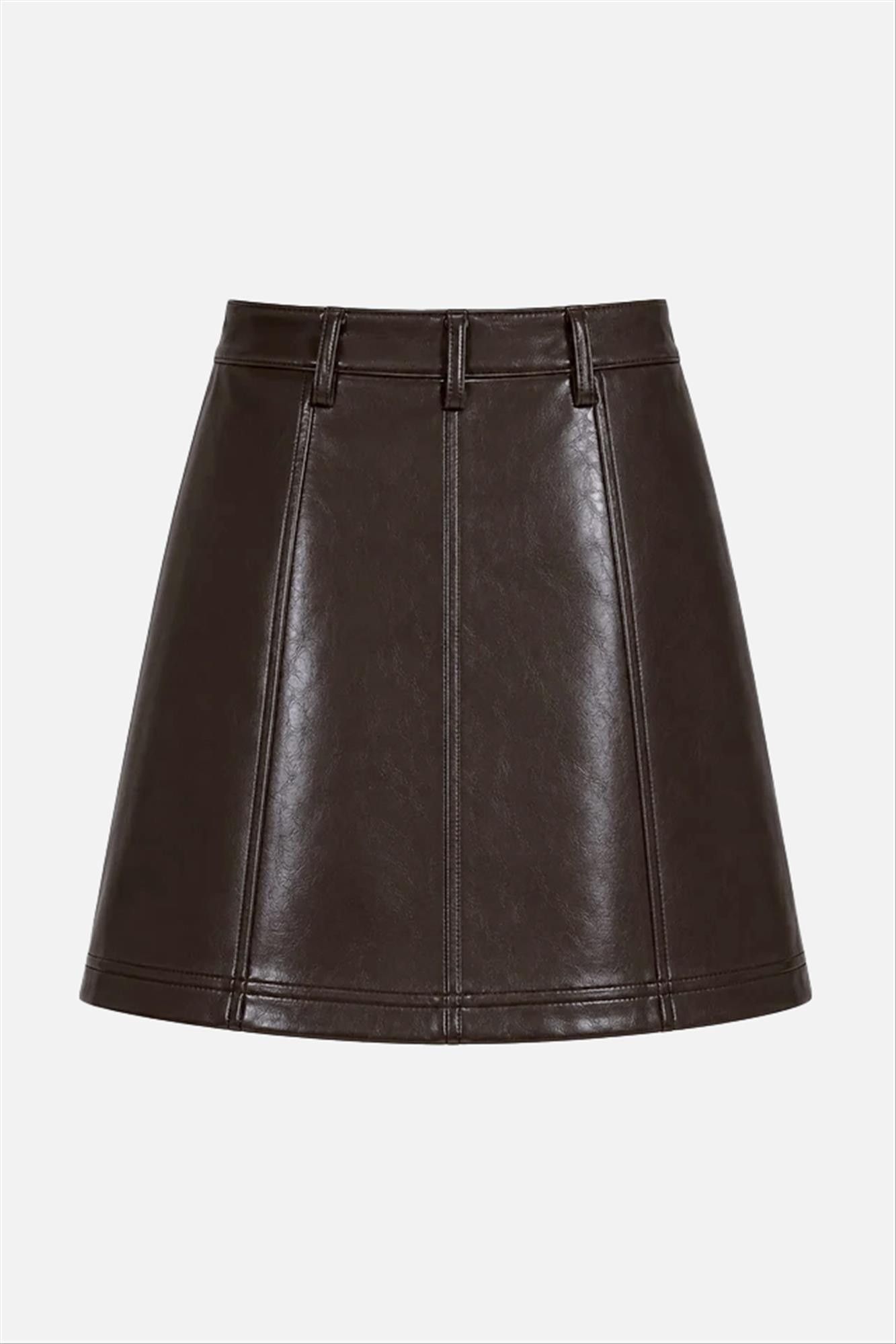 FRNCH - Bordeaux-bruin Leather look Klima rok