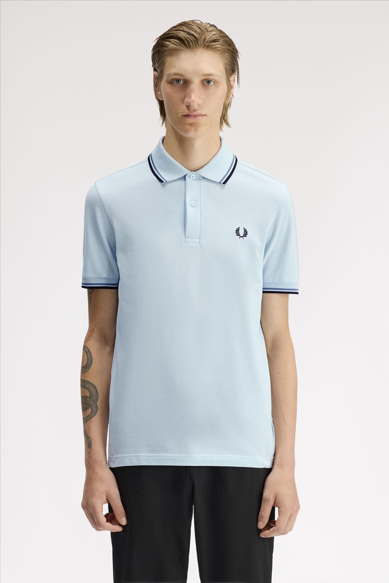 Fred Perry - Lichtblauwe Twin Tipped polo
