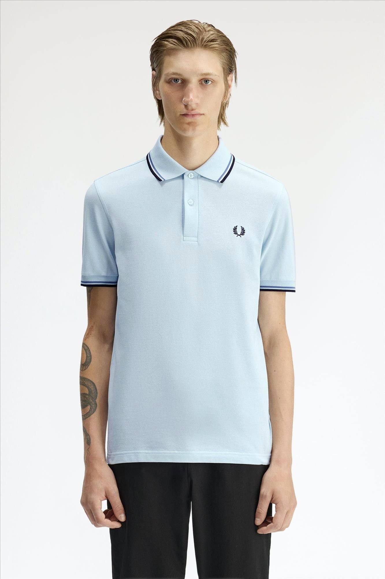 Fred Perry - Lichtblauwe Twin Tipped polo