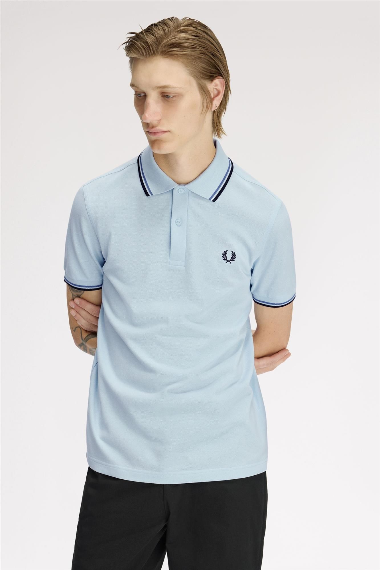 Fred Perry - Lichtblauwe Twin Tipped polo