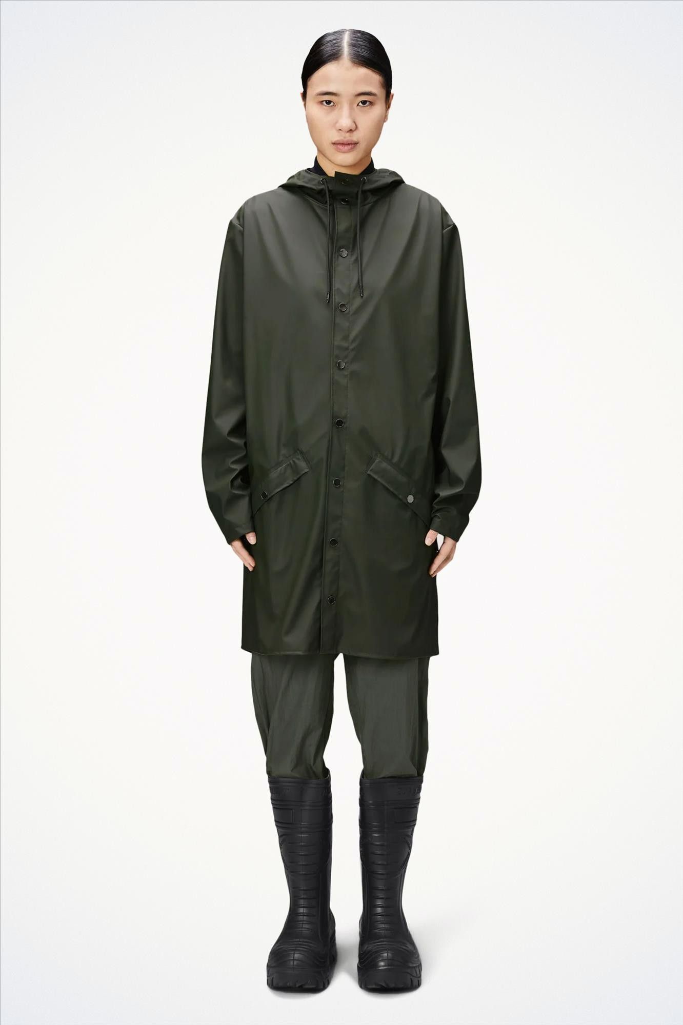 RAINS - Legergroene Long Jacket regenjas