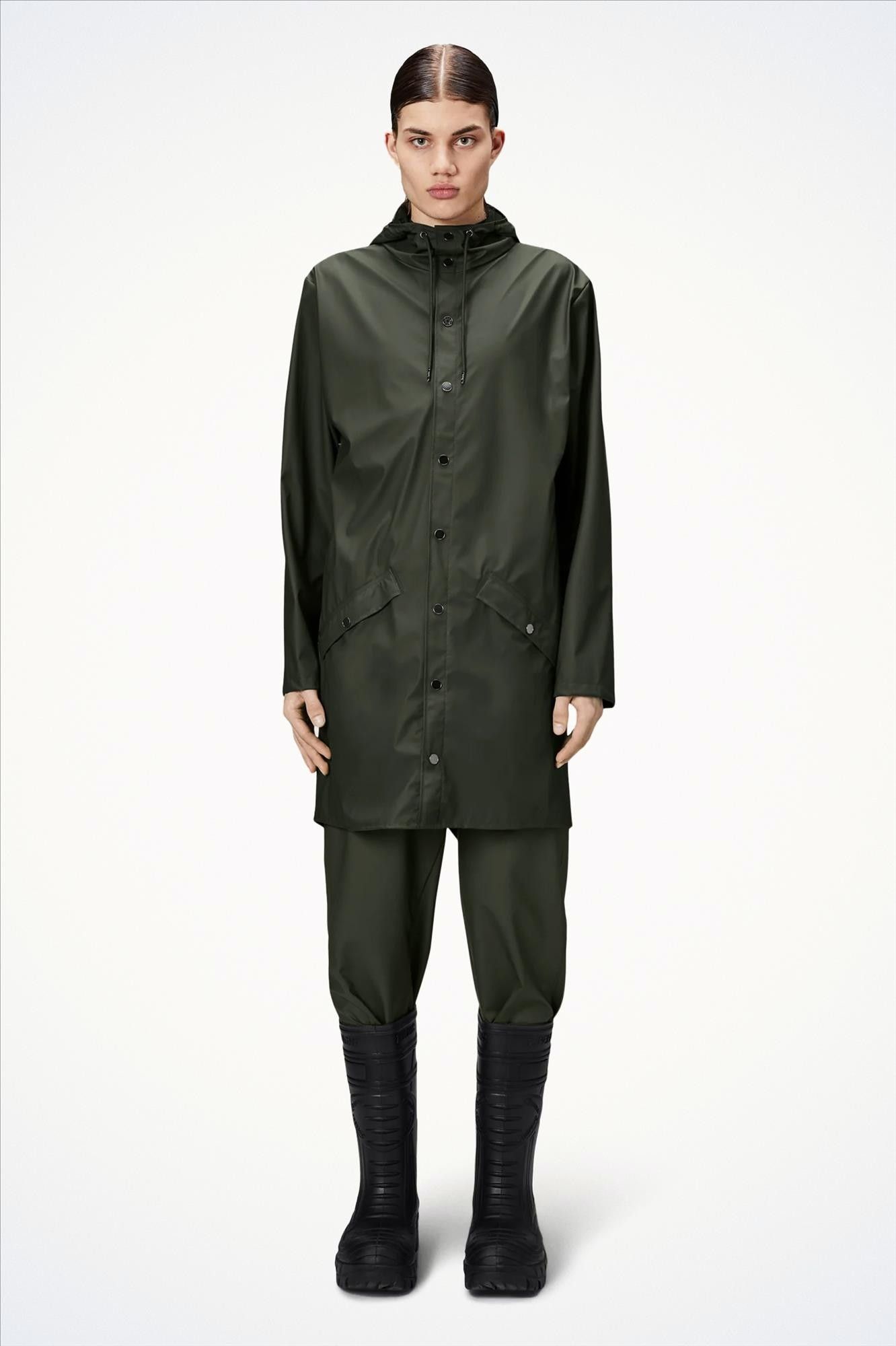 RAINS - Legergroene Long Jacket regenjas