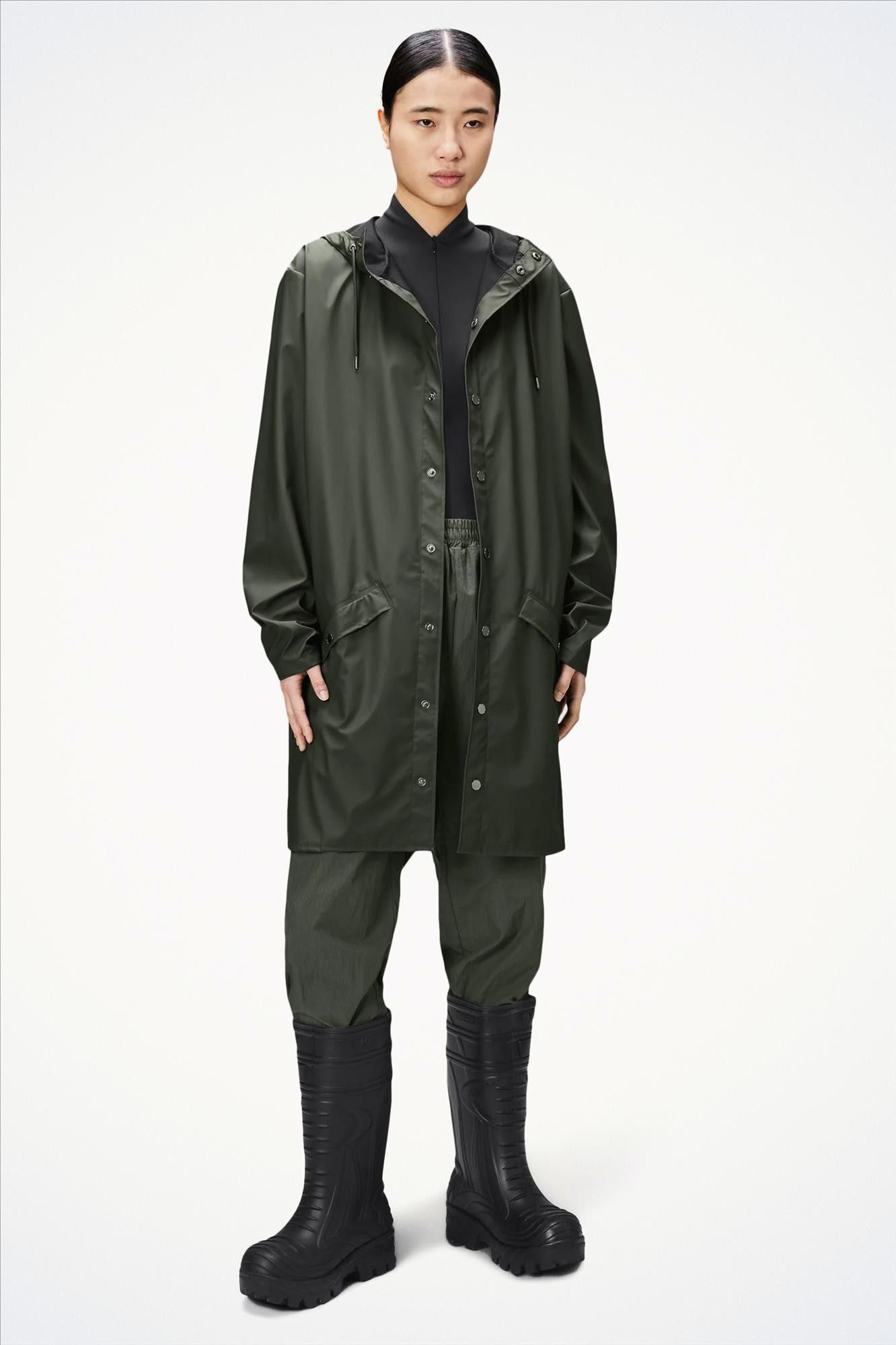 RAINS - Legergroene Long Jacket regenjas