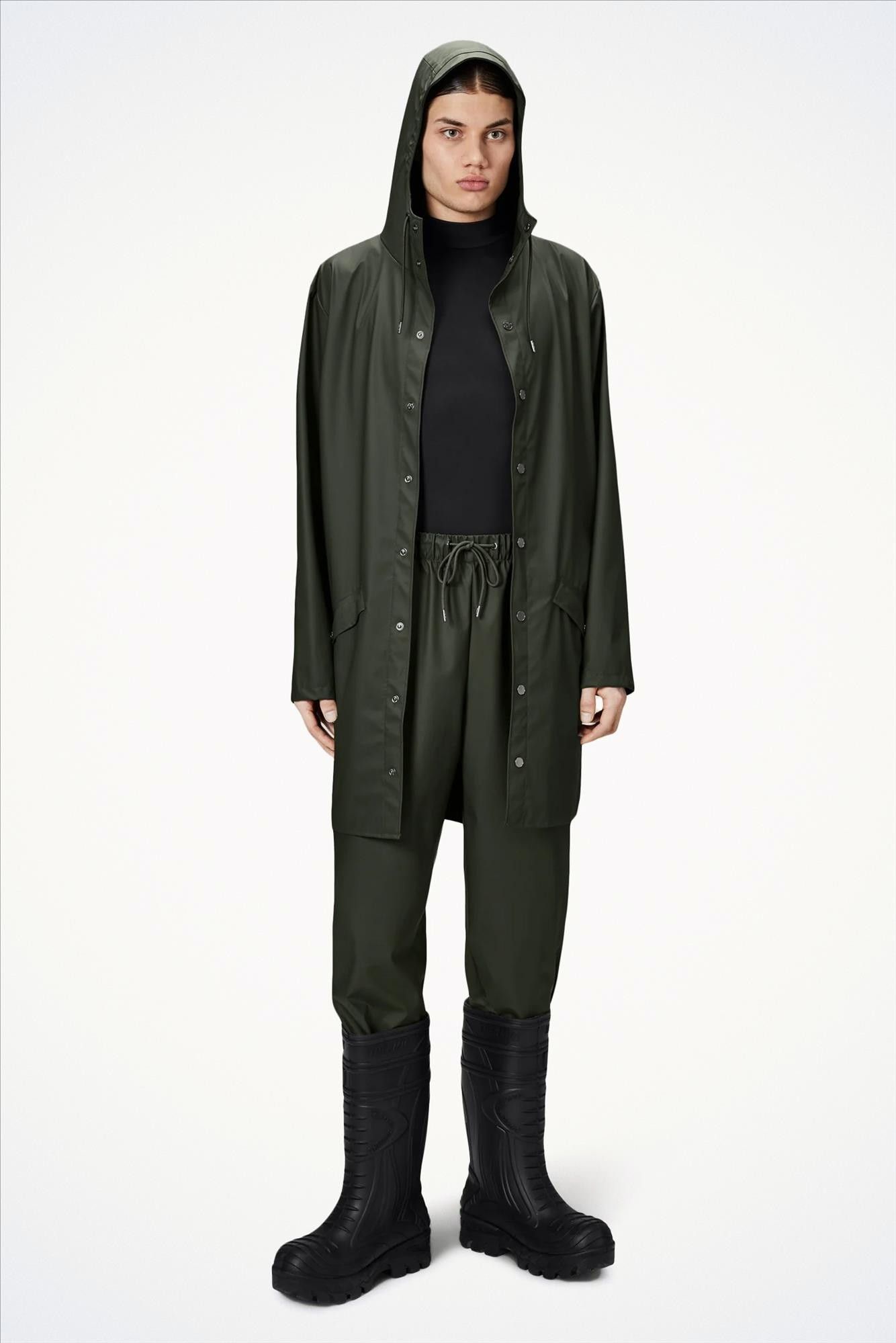 RAINS - Legergroene Long Jacket regenjas