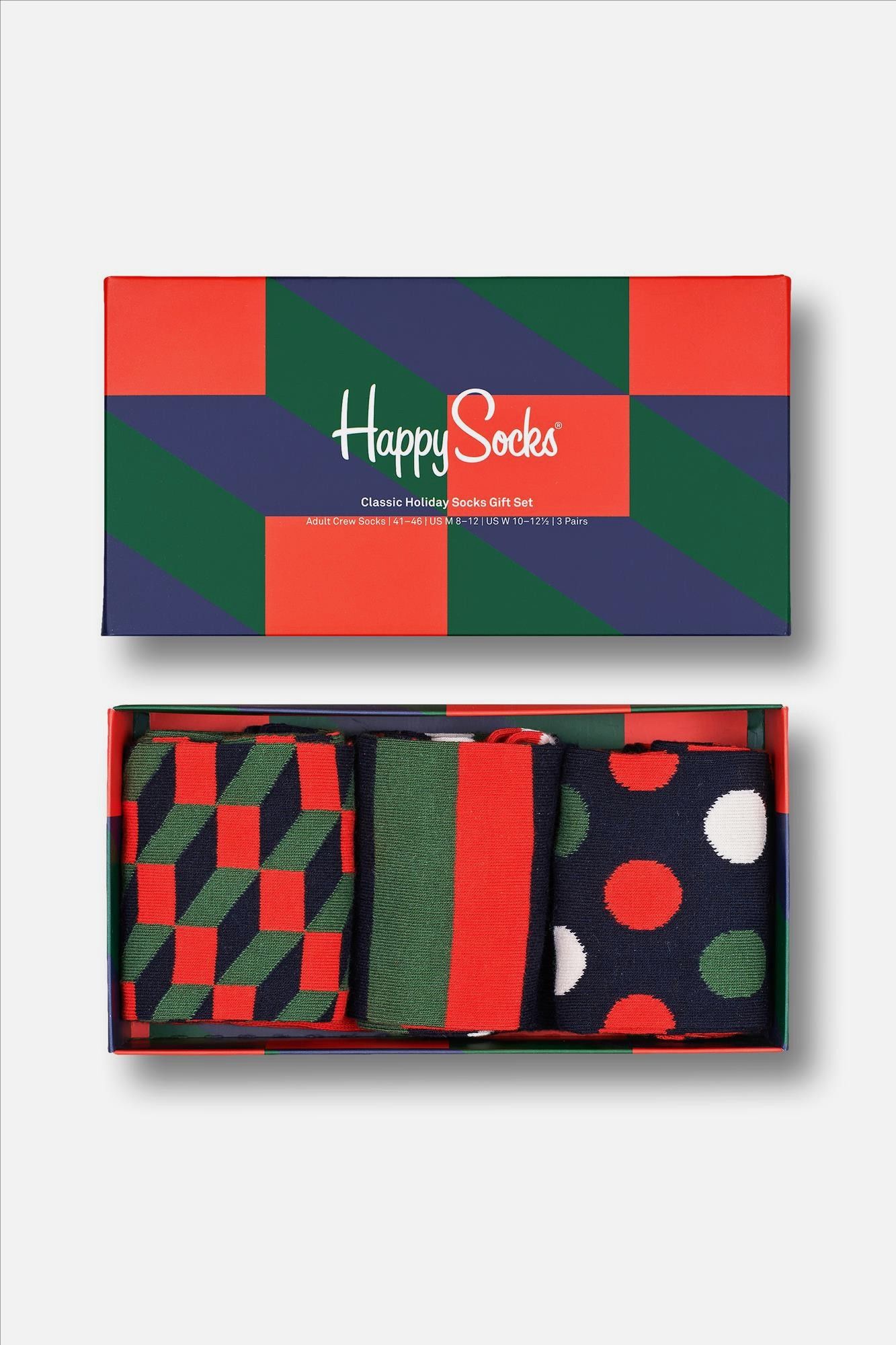Happy Socks - Blauw-groen-rode Classic Holiday 3-pack Gift Box Sokken, maat 36-40