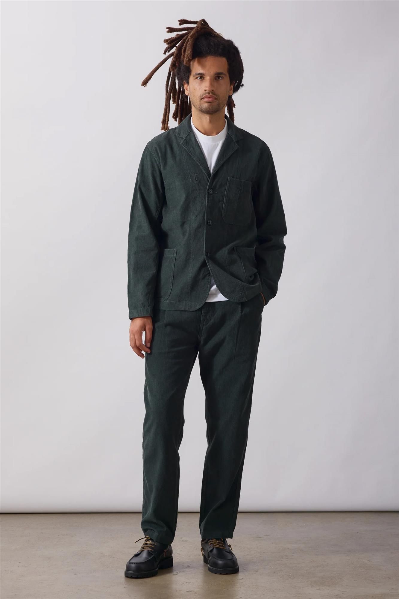 Service Works - Donkergroene Fine Cord Waiter broek
