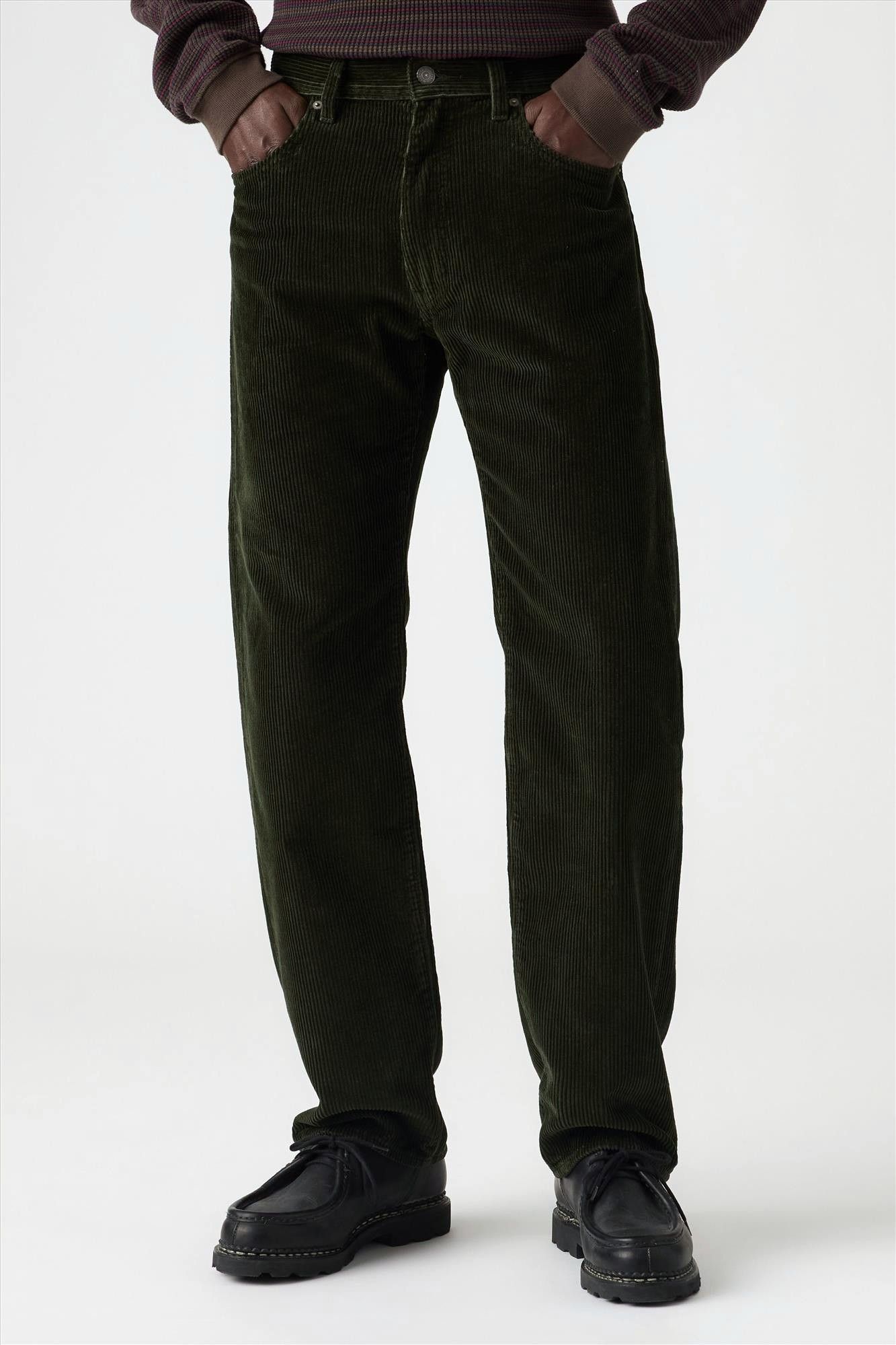 Levi's - Donkergroene ribfluweel Relaxed 555 Straight jeans