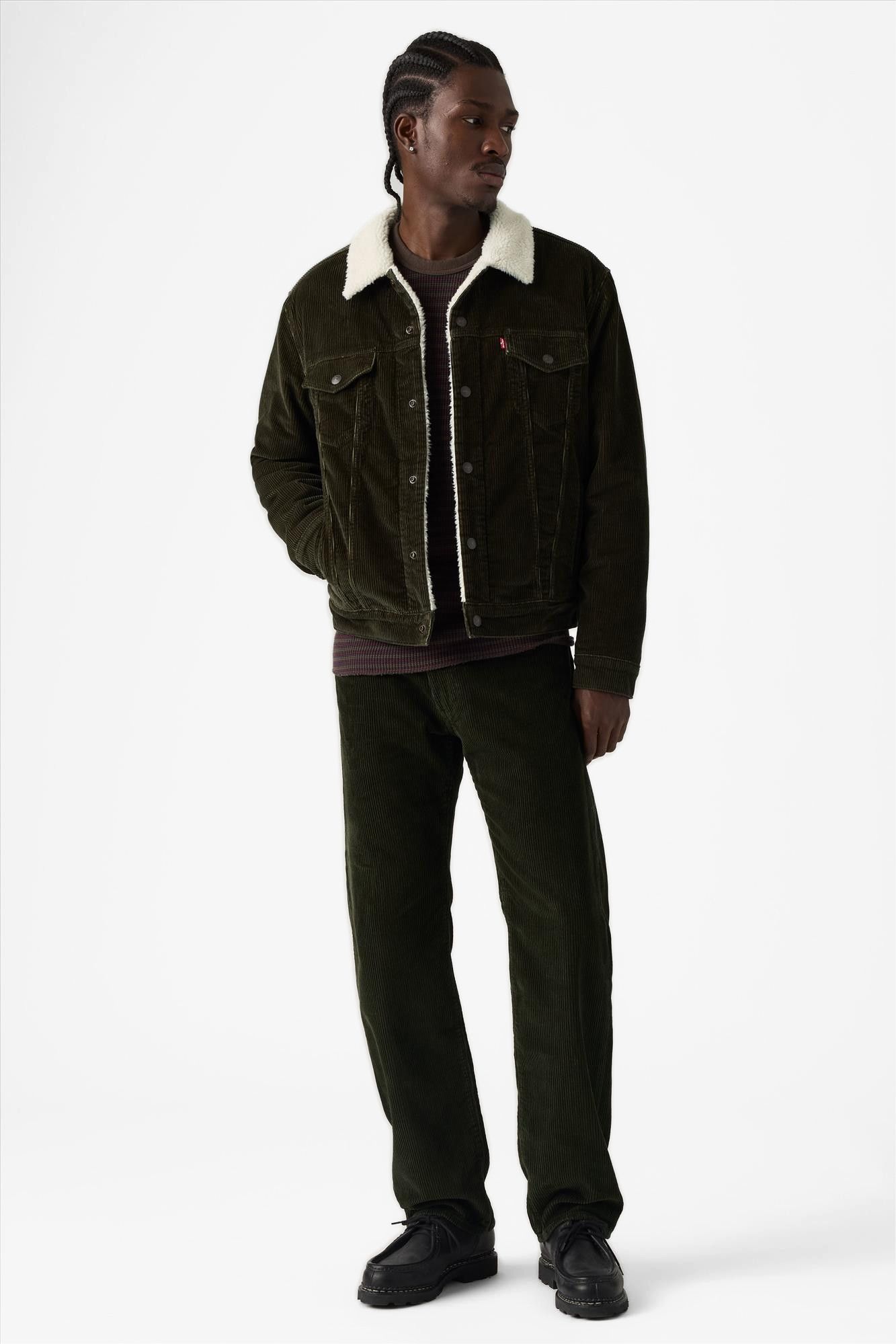 Levi's - Donkergroene ribfluweel Relaxed 555 Straight jeans