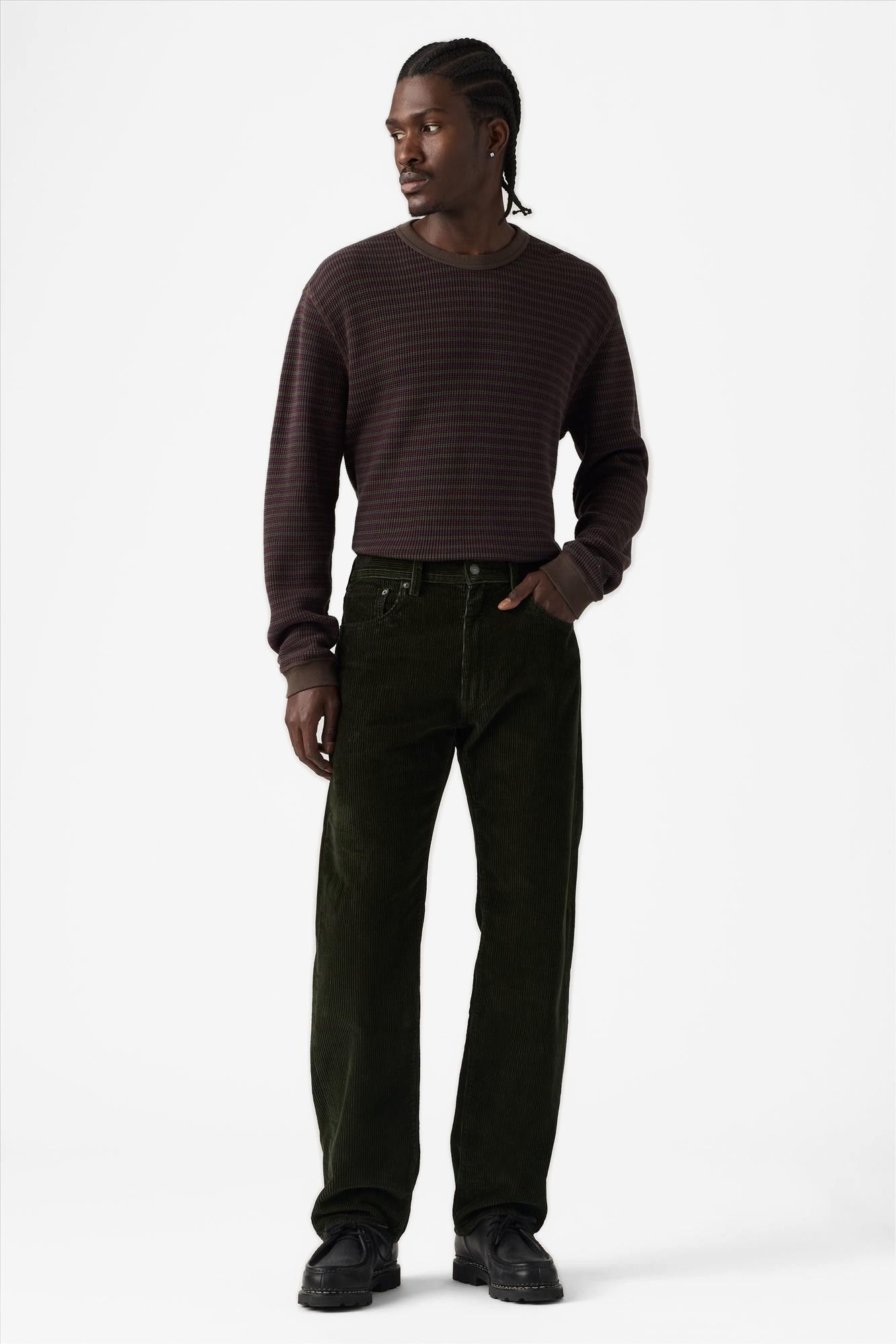 Levi's - Donkergroene ribfluweel Relaxed 555 Straight jeans