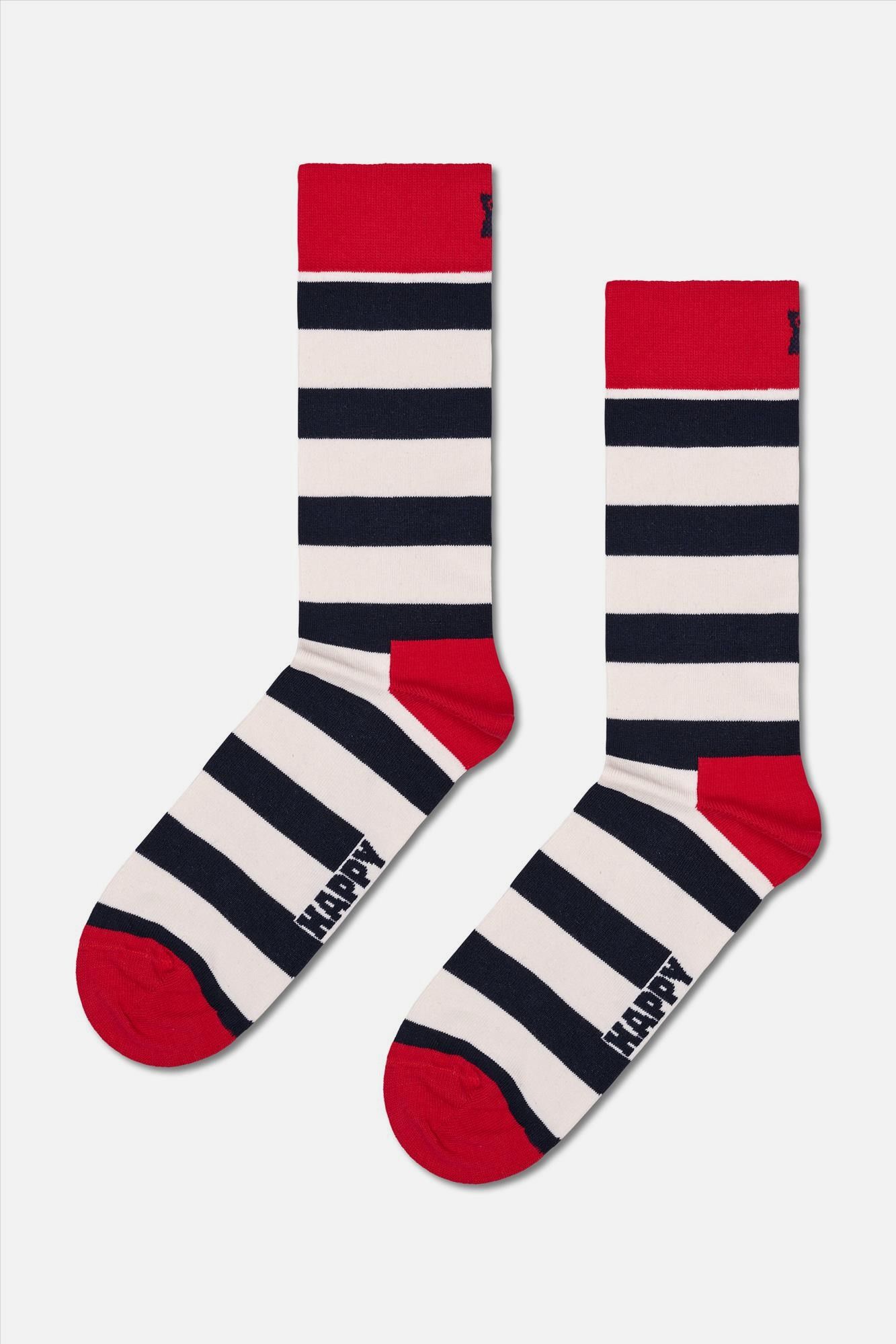 Happy Socks - Ecru-donkerblauw-rode Stripe sokken, maat: 41-46