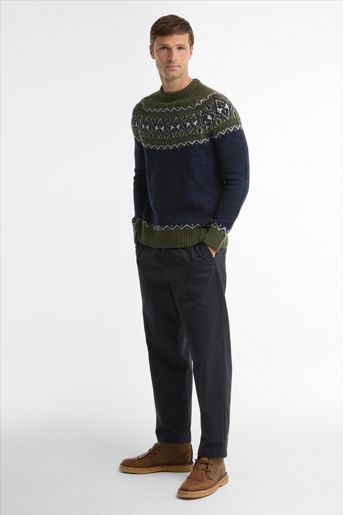 Barbour - Donkerblauw-Olijfgroene Fairisle trui