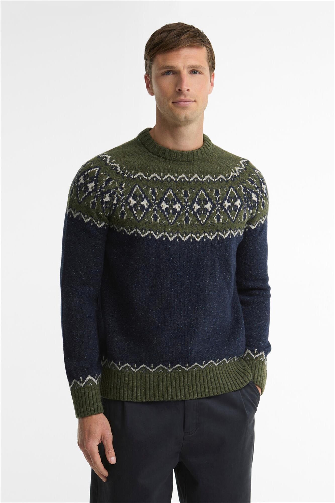 Barbour - Donkerblauw-Olijfgroene Fairisle trui