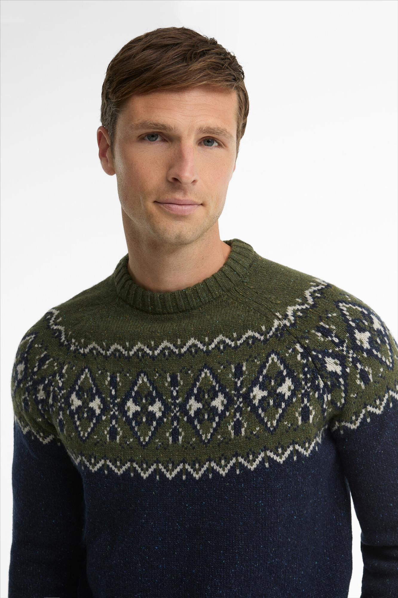 Barbour - Donkerblauw-Olijfgroene Fairisle trui