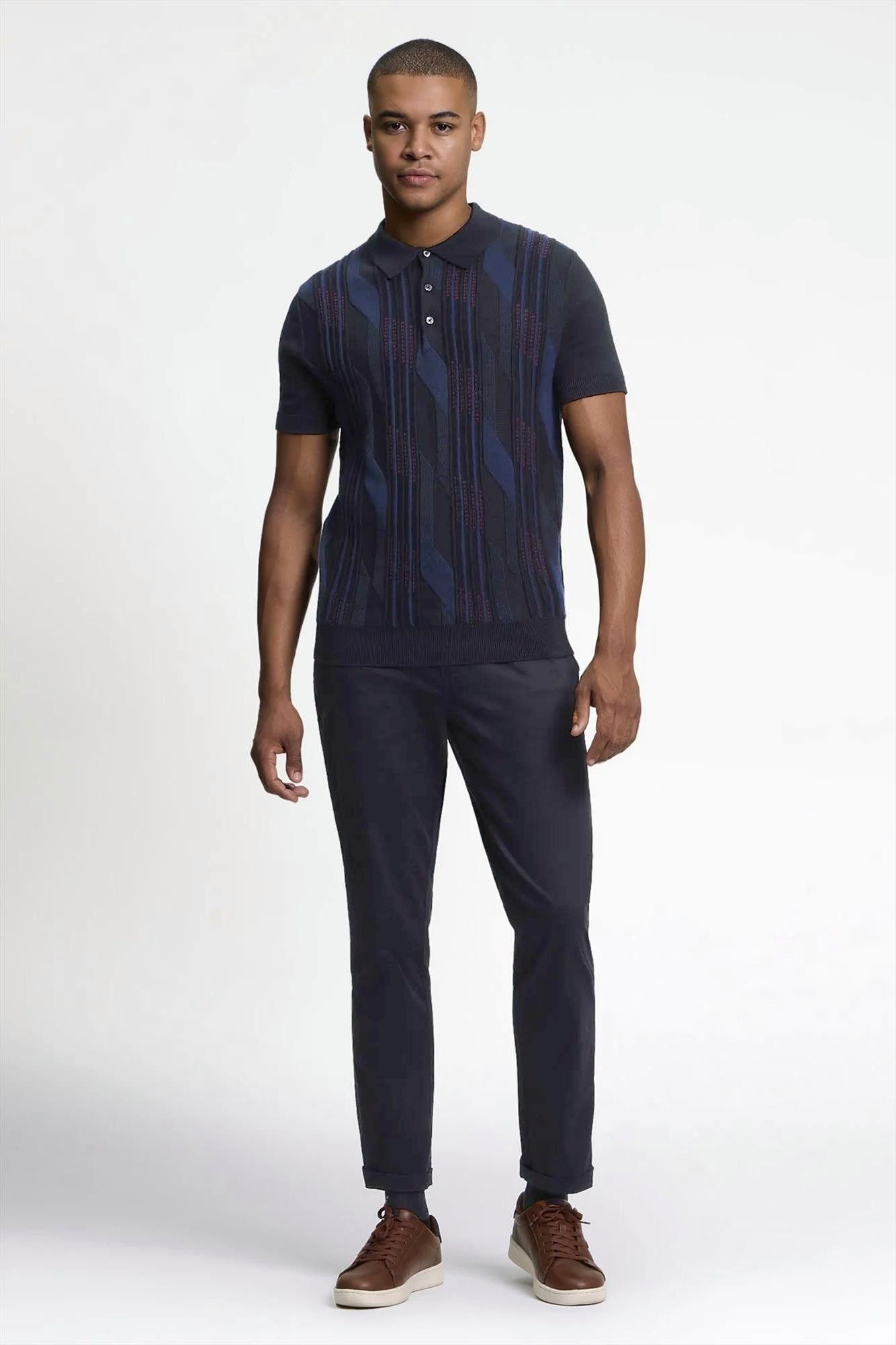 Ben Sherman - Donkerblauw-Zwarte Graphic Stitch Knitted polo